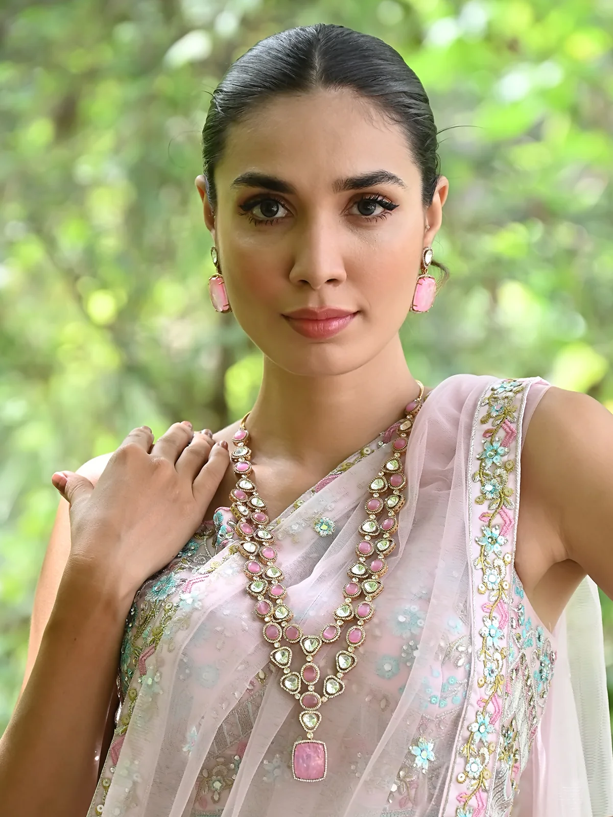 Odette Pink Alloy Jewellery Set For Women - Image 2