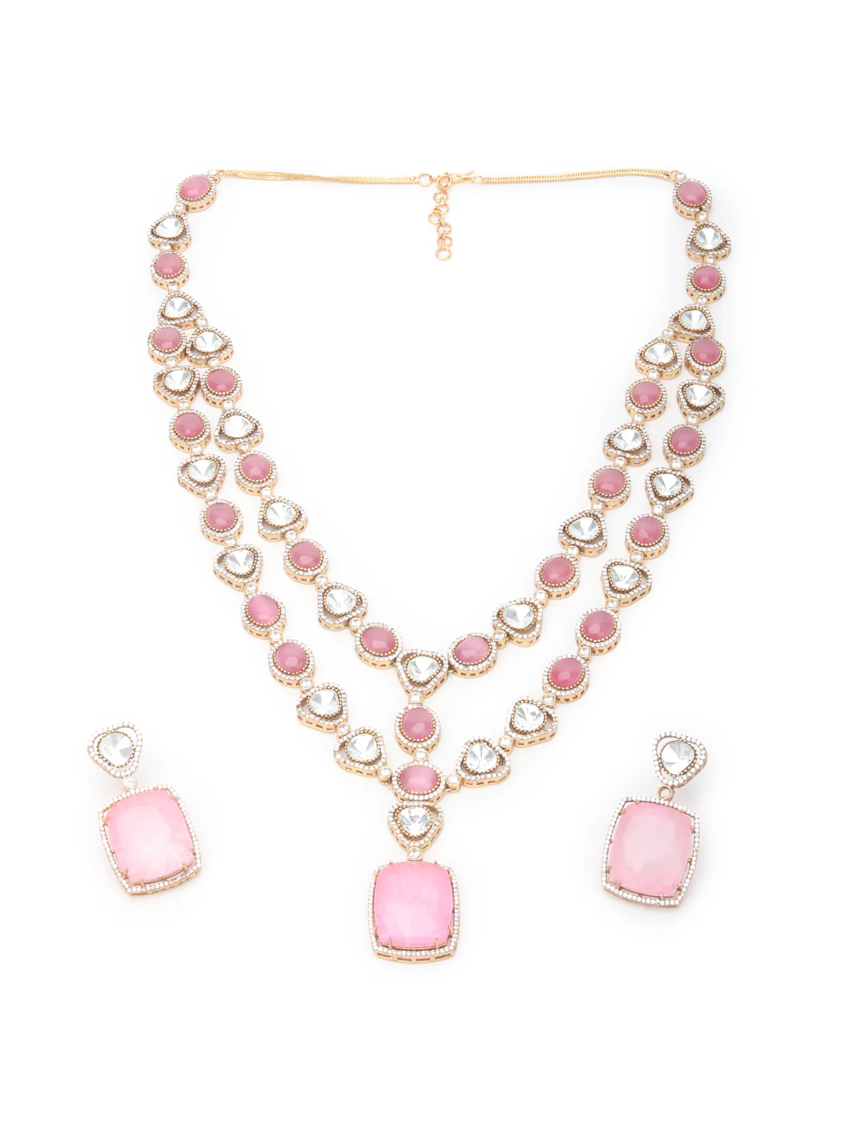Odette Pink Alloy Jewellery Set For Women - Image 3