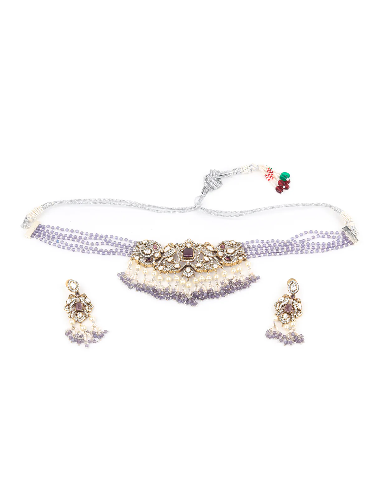 Odette Purple And White Alloy Jewellery Set For Women - Image 2