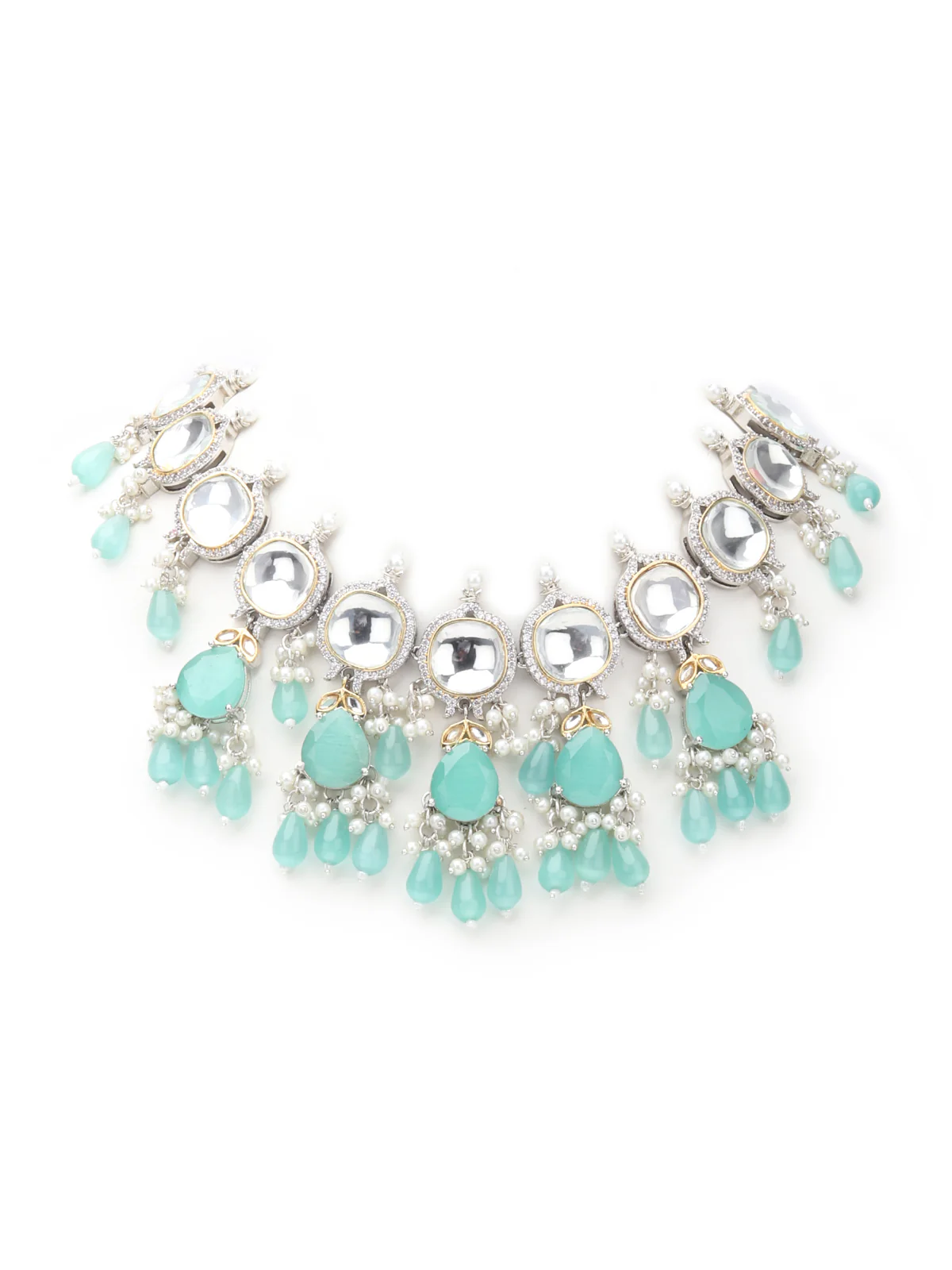 Odette Sea Green And White Alloy Jewellery Set For Women - Image 4