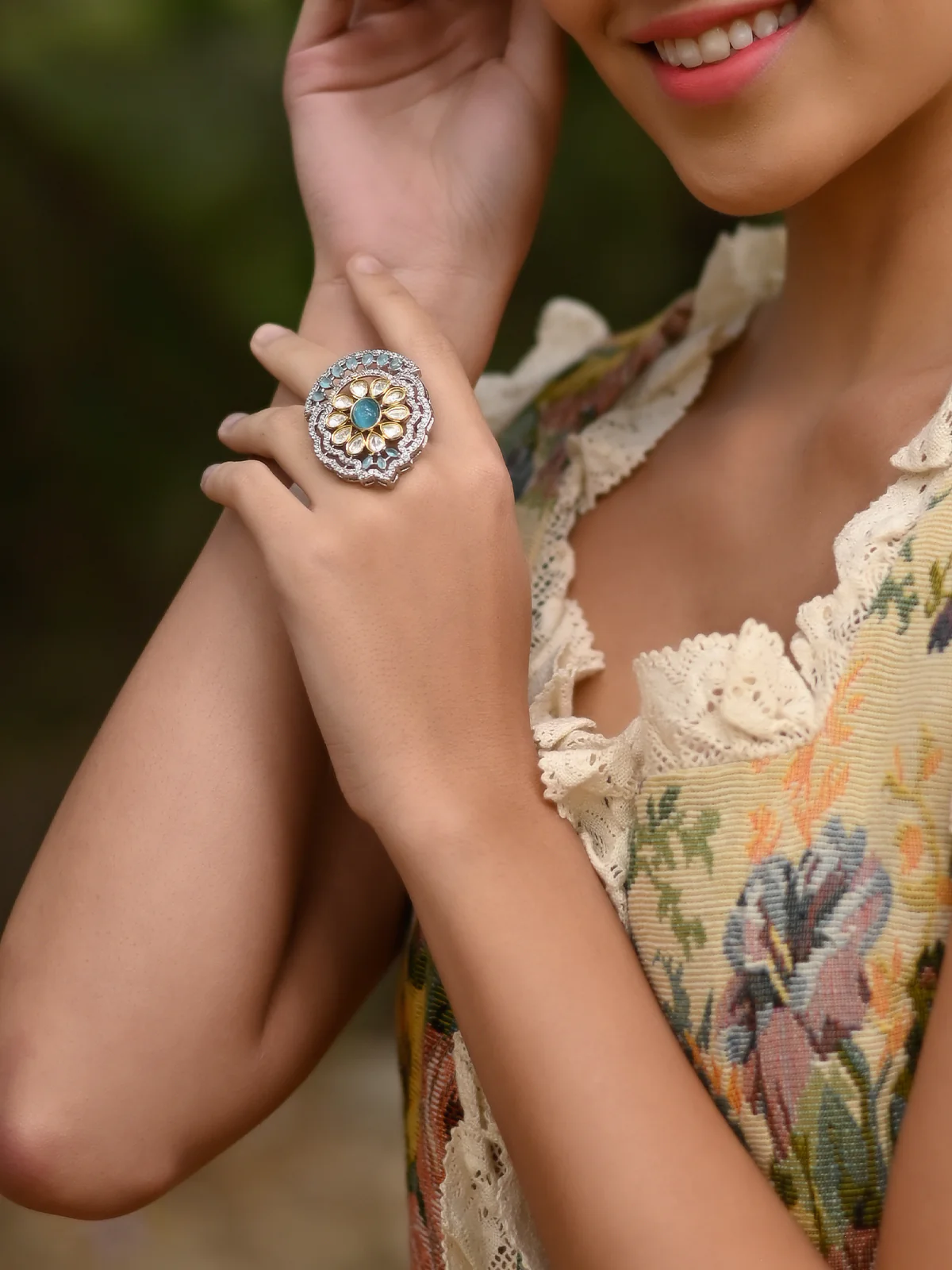 Odette Women Royal Ring Studded With Aqua Blue Stone - Image 2