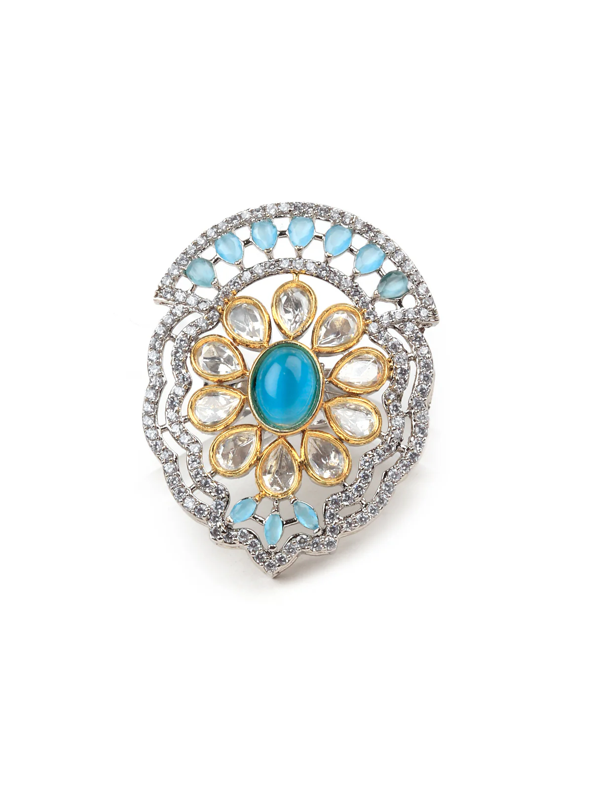 Odette Women Royal Ring Studded With Aqua Blue Stone - Image 3