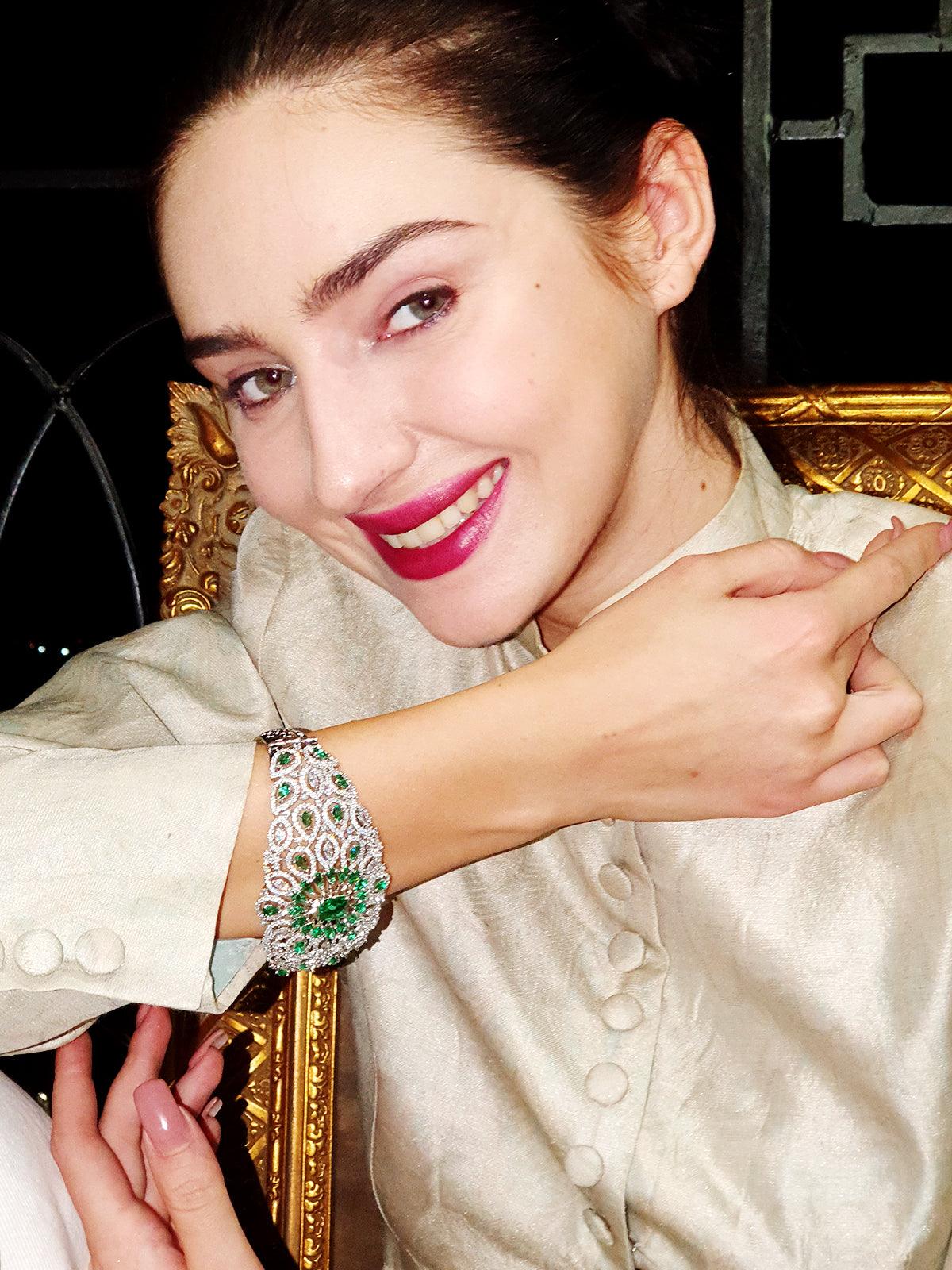 Odette Women Royal Silver Crystal Studded Bracelet - Image 2