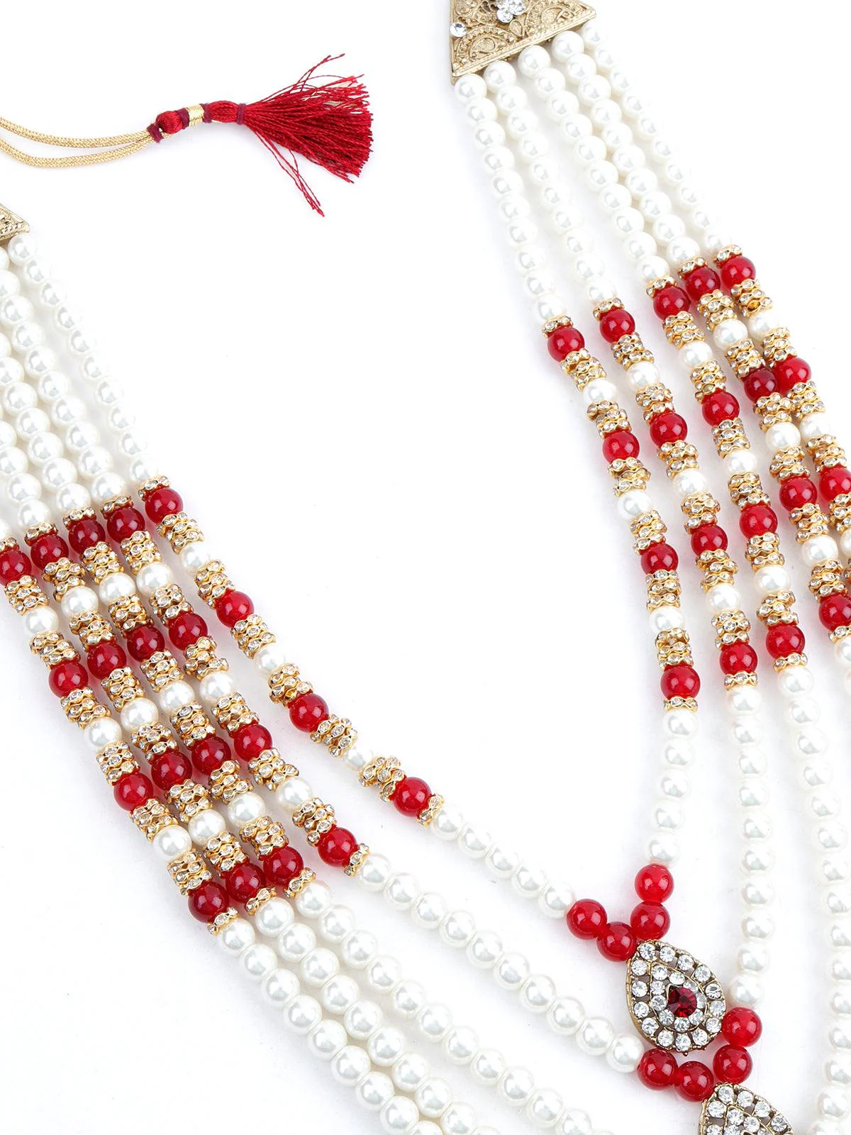 Odette Women Ruby And White Multi Layered Kundan Necklace - Image 4