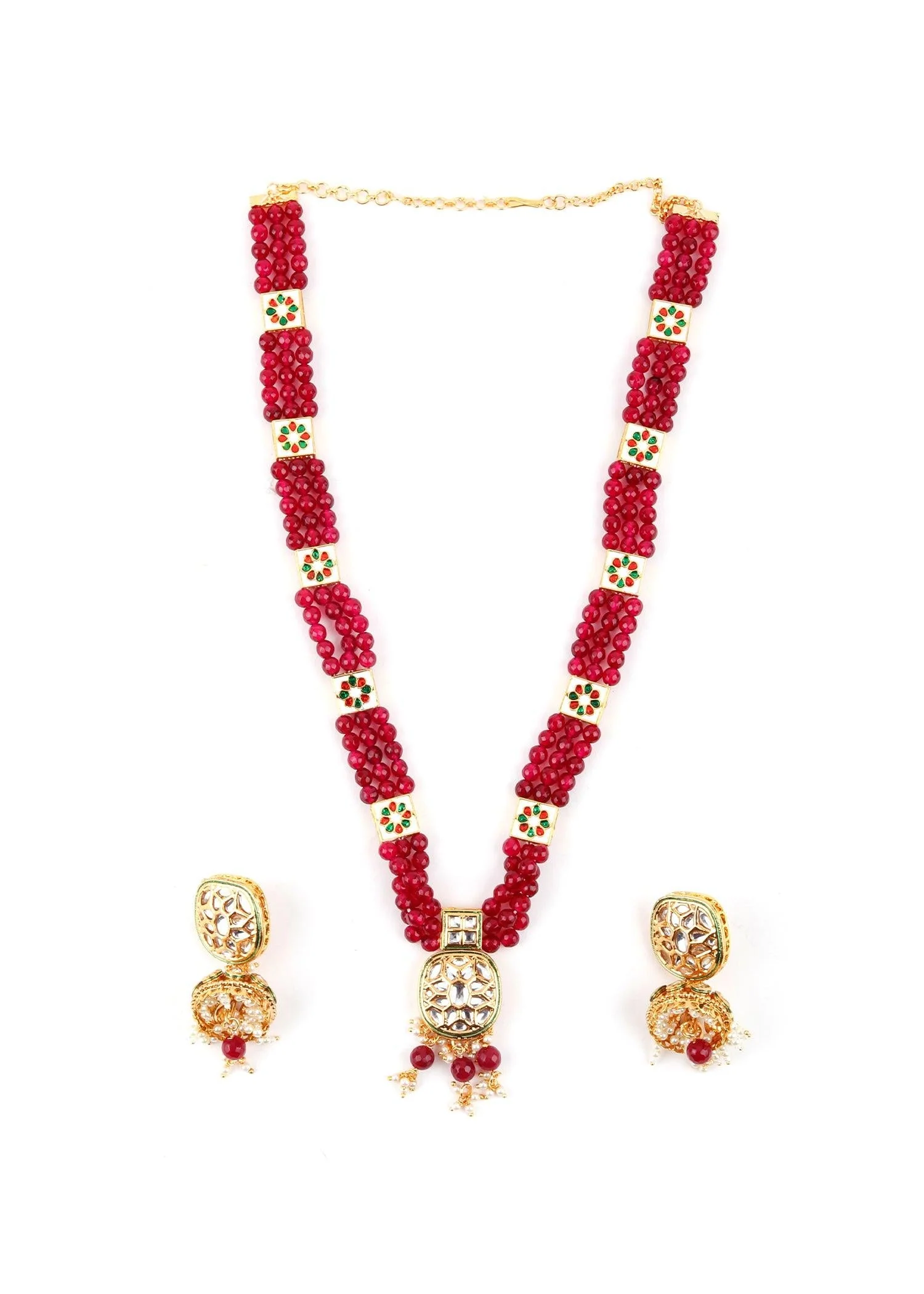Odette Women Ruby Color Statement Necklace Set - Image 3
