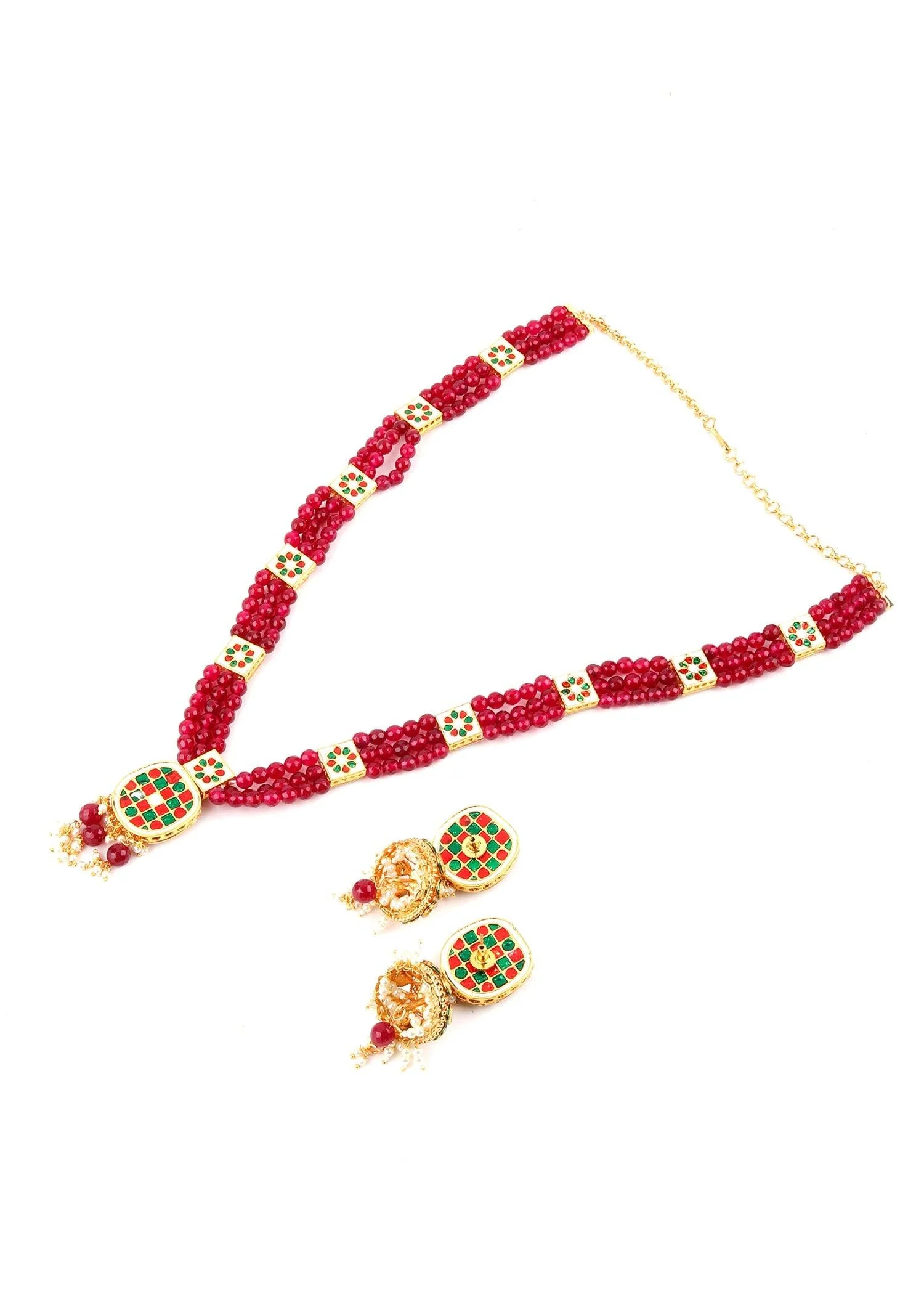 Odette Women Ruby Color Statement Necklace Set - Image 5