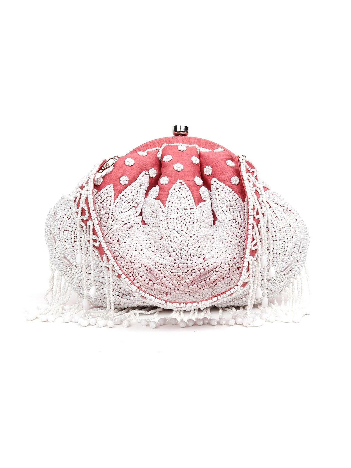 Odette Women Silver Fabric Oyster Bag - Image 3