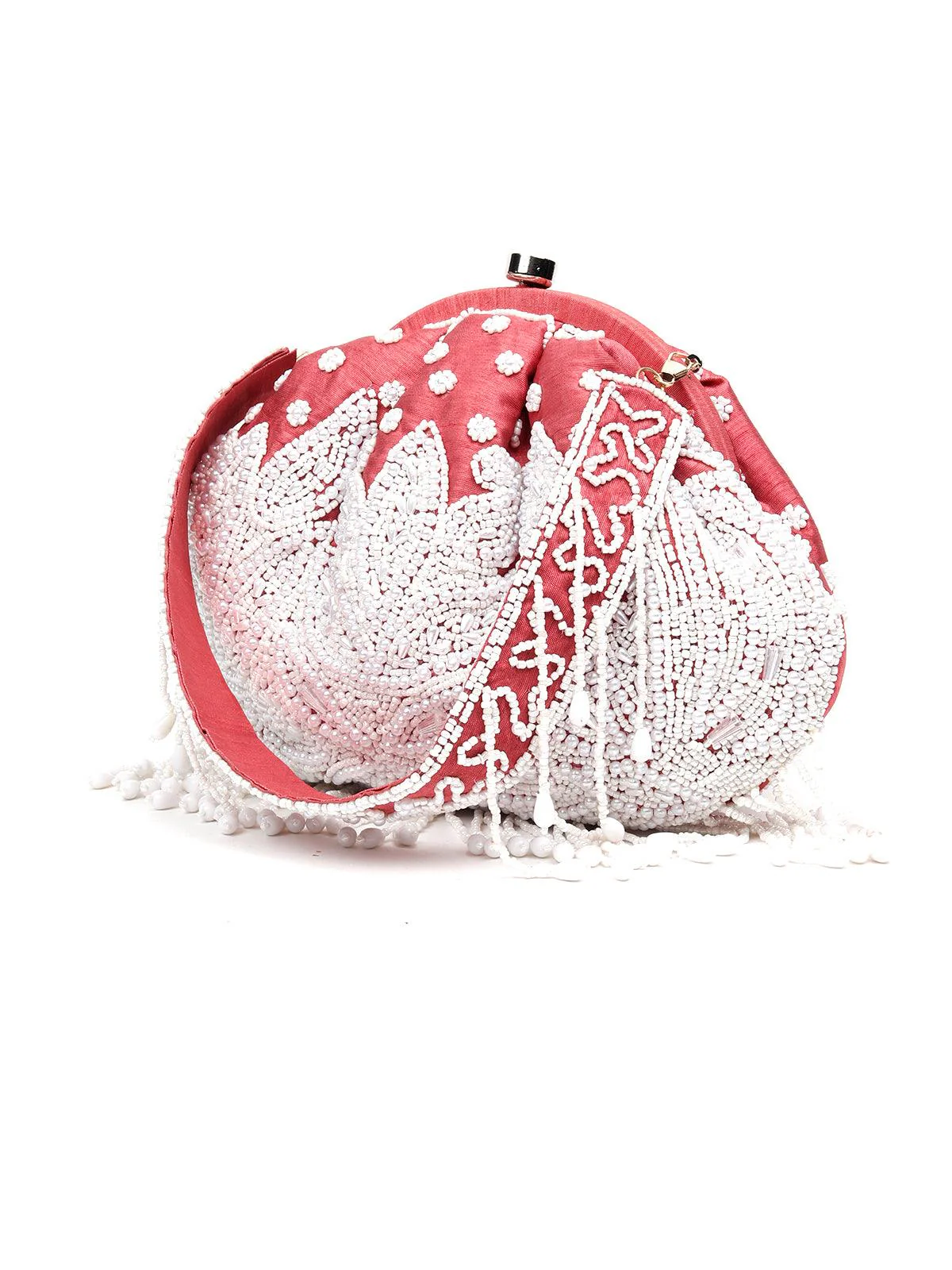Odette Women Silver Fabric Oyster Bag - Image 4