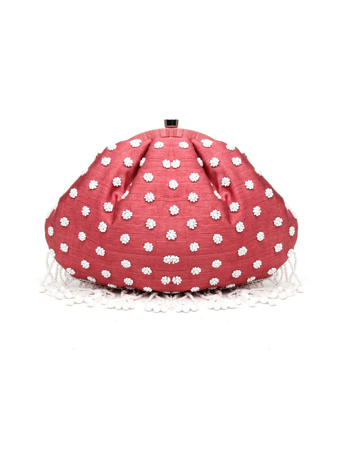 Odette Women Silver Fabric Oyster Bag - Image 5