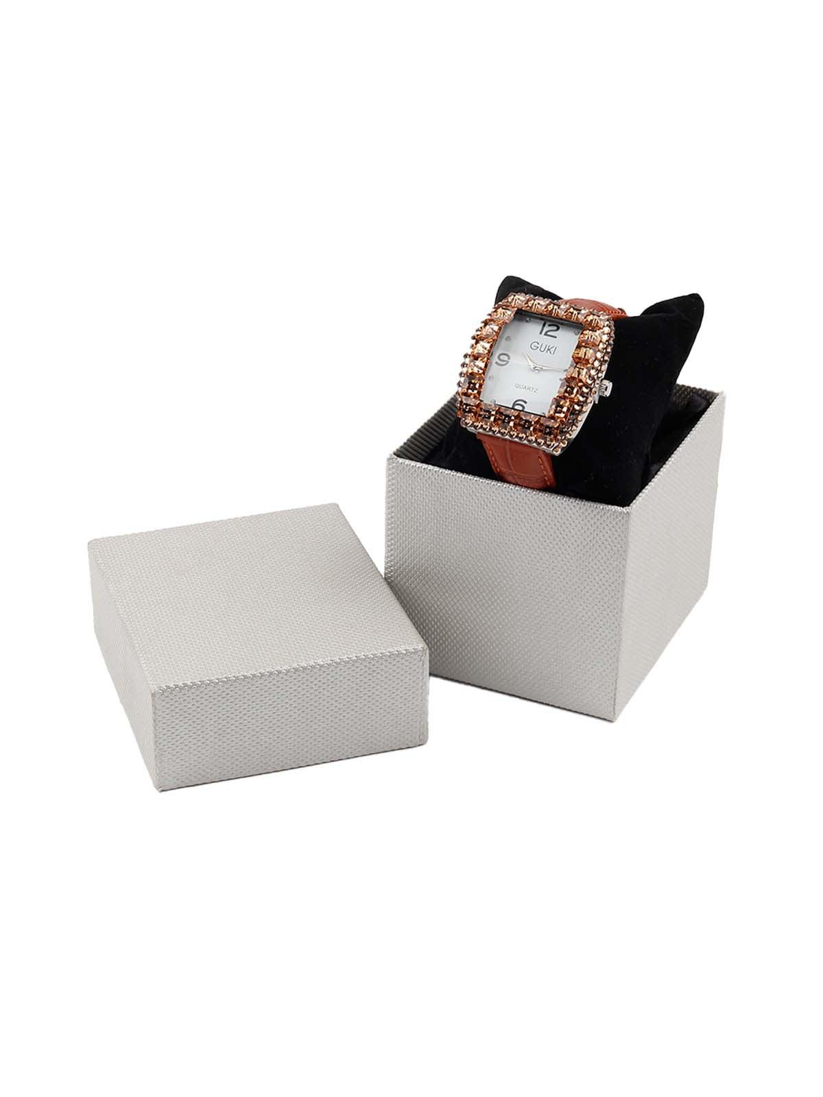 Odette Women Rust Coloured Textured Wristwatch - Image 7