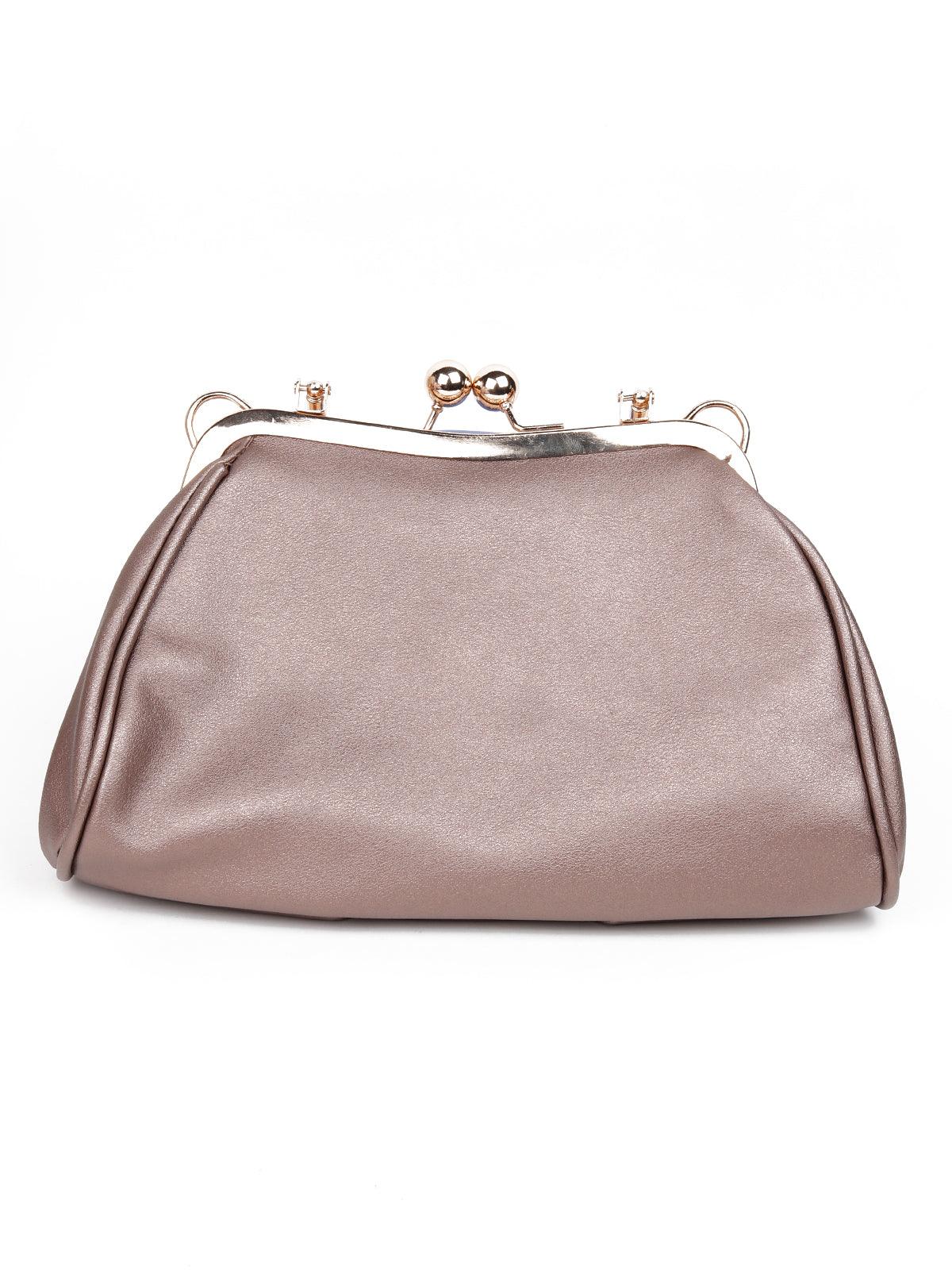 Odette Women Brown Metal Clutch - Image 5