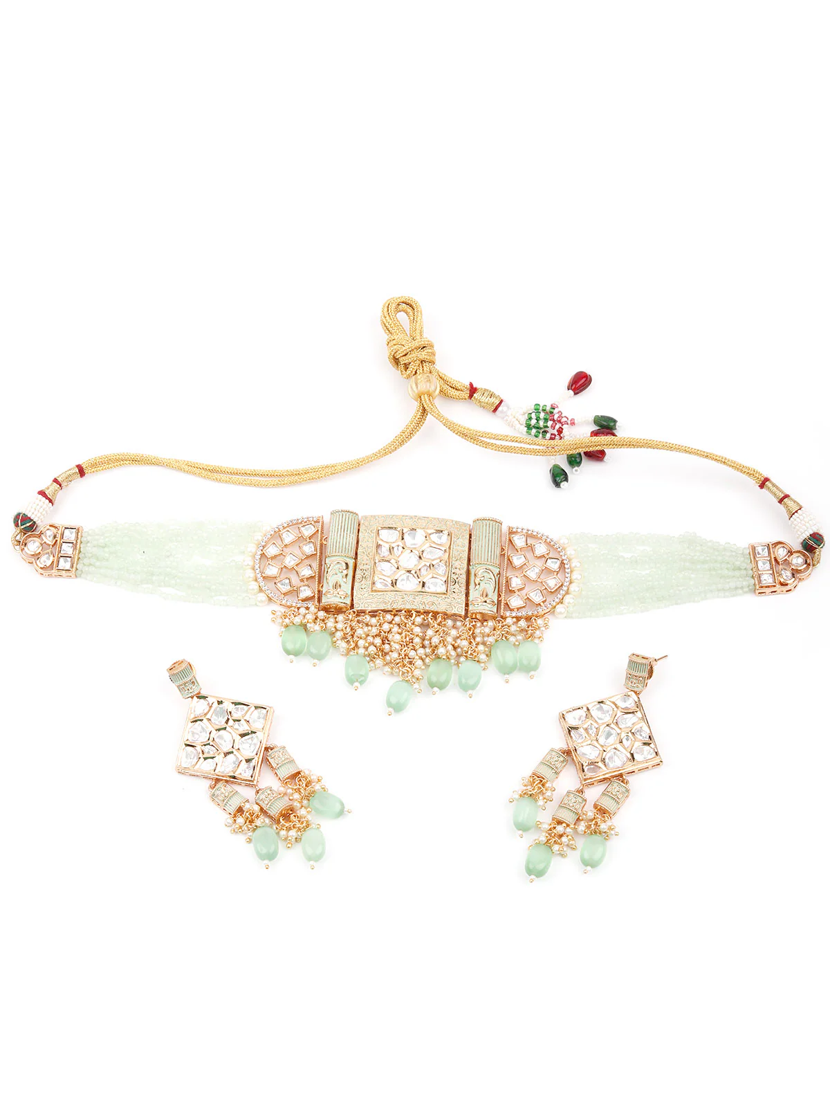 Odette Women Sea Green Choker Necklace Set - Image 3