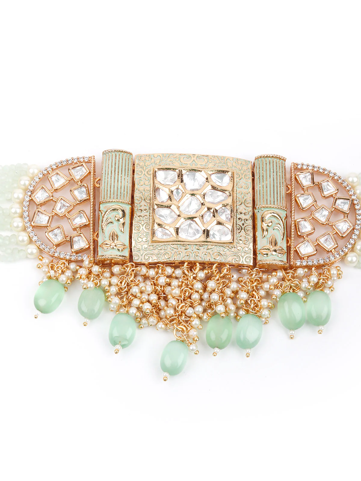 Odette Women Sea Green Choker Necklace Set - Image 4