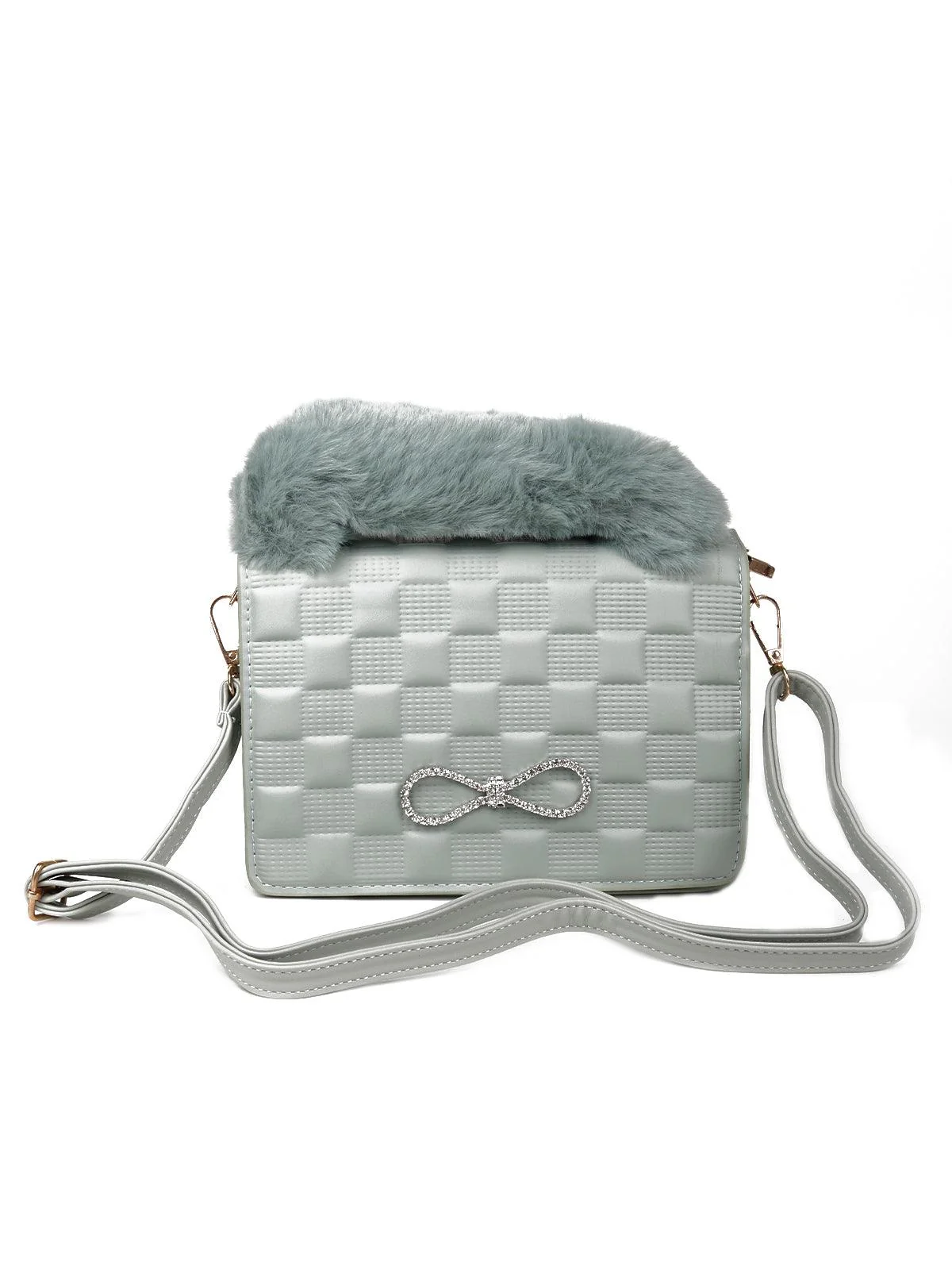 Odette Women Green Metal Handle Sling Bag - Image 3