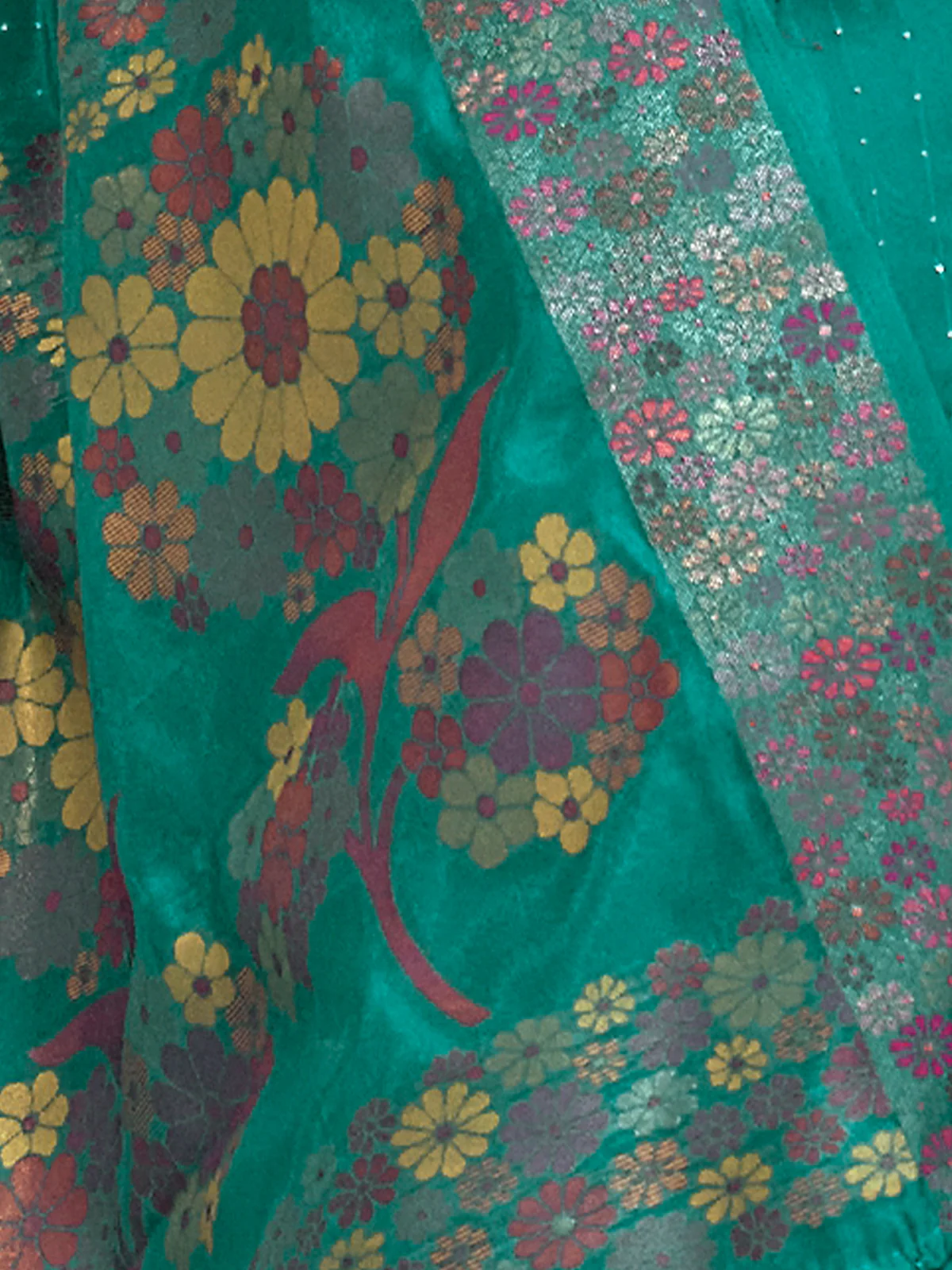 Odette Women Sea Green Organza Woven Saree With Unstitched Blouse - Image 3