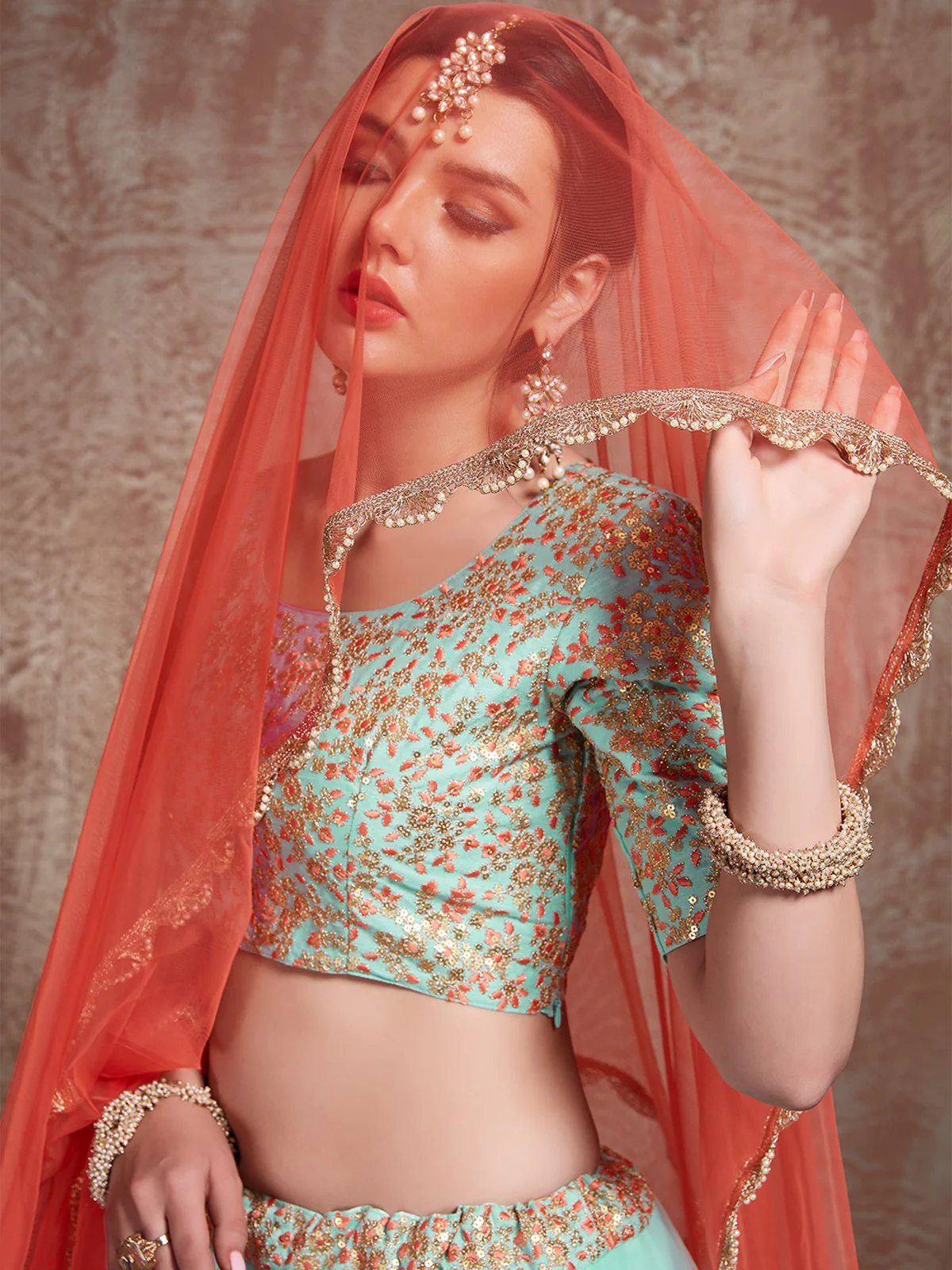 Odette Women Sea Green Stunning Semi Stitched Lehenga With Unstitched Blouse - Image 3