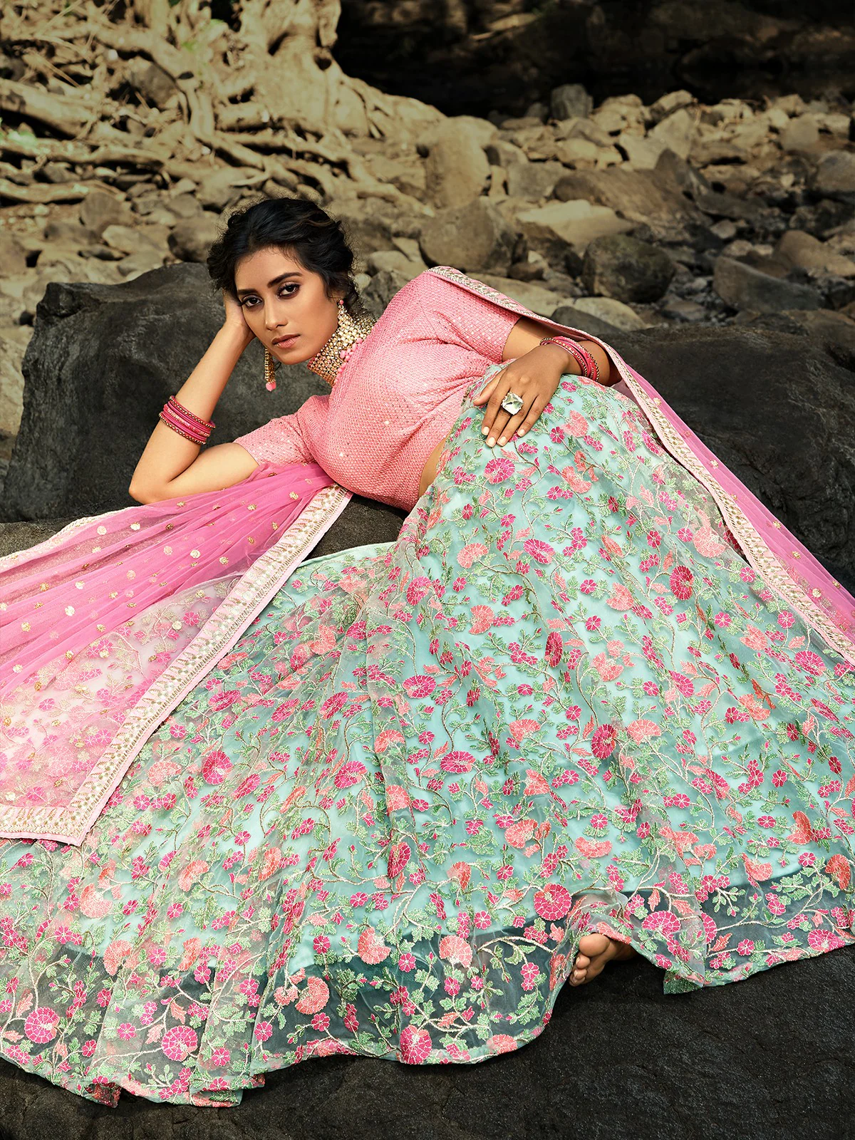 Odette Women Sea Green Stunning Semi Stitched Lehenga With  Unstitched Blouse - Image 3