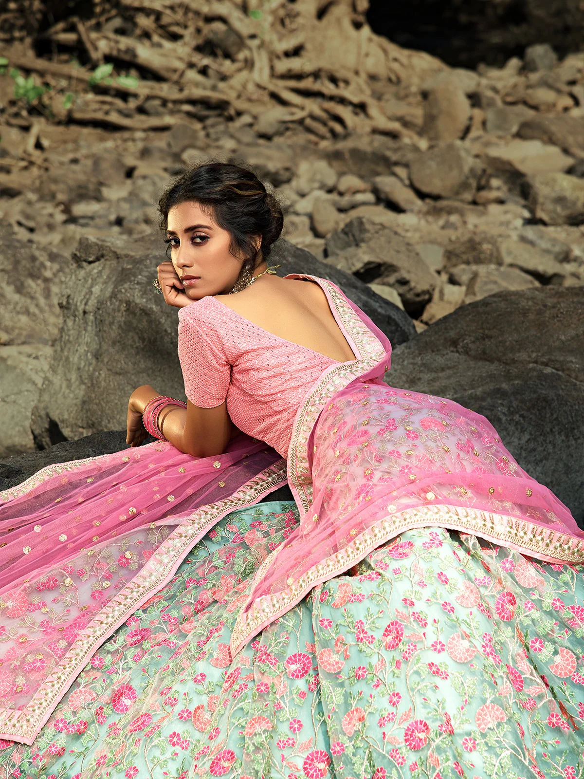 Odette Women Sea Green Stunning Semi Stitched Lehenga With  Unstitched Blouse - Image 4