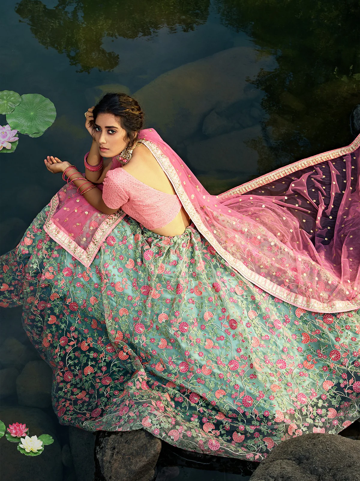 Odette Women Sea Green Stunning Semi Stitched Lehenga With  Unstitched Blouse - Image 5