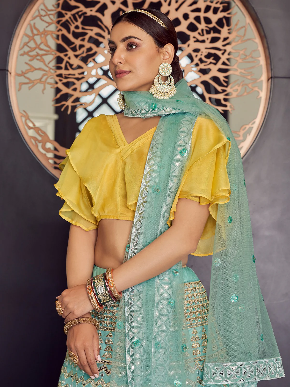 Odette Women Sea Green Stunning Semi Stitched Lehenga With  Unstitched Blouse - Image 4