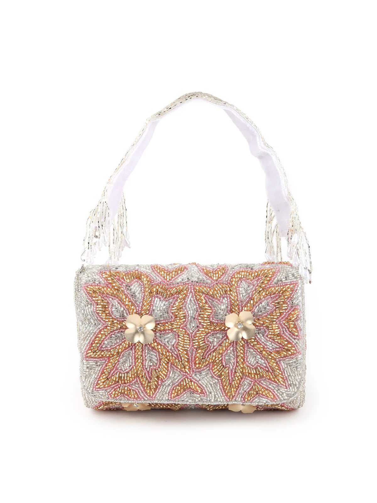 Odette Women Silver Fully Beaded Sequenced Clutch - Image 3