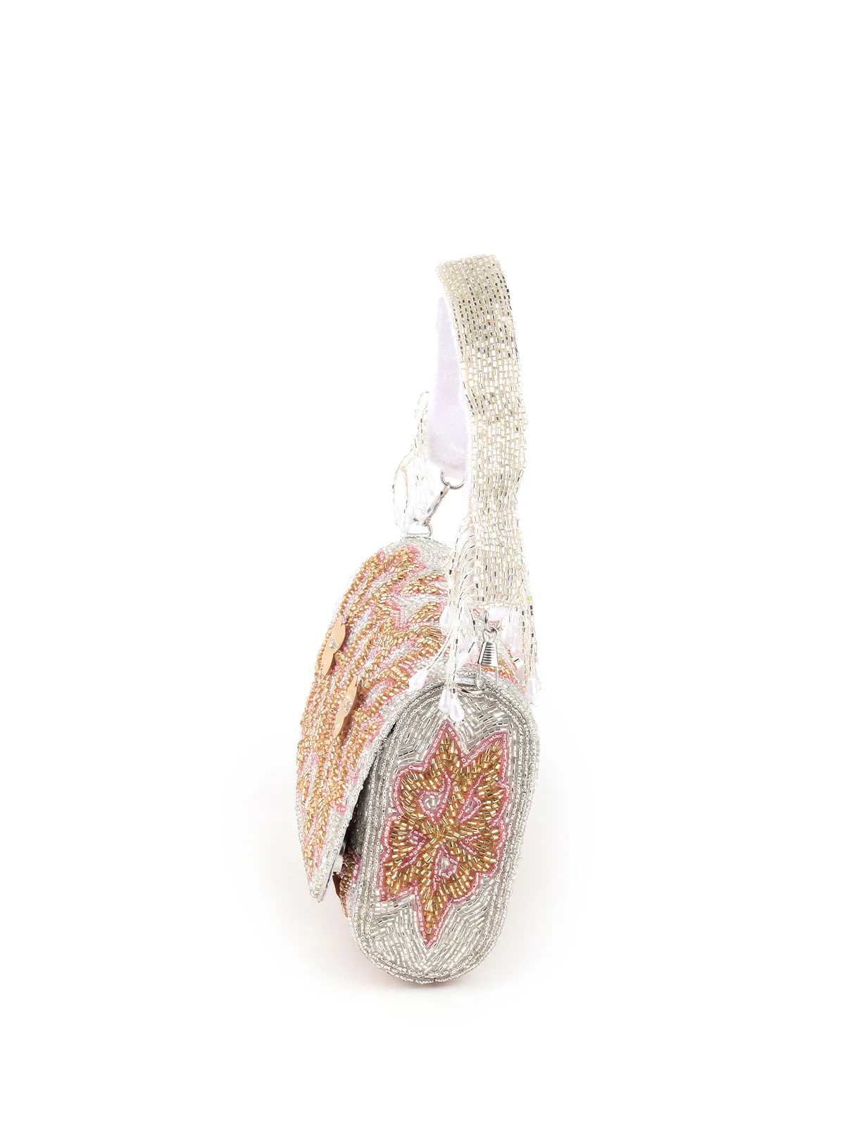 Odette Women Silver Fully Beaded Sequenced Clutch - Image 4