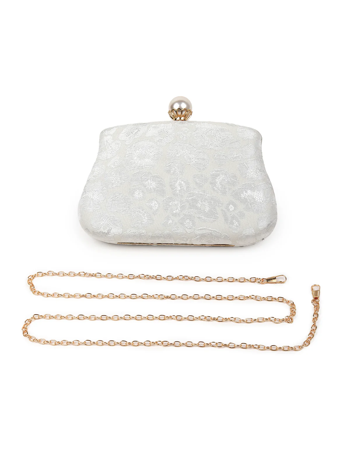 Odette Women Serene White Embossed Clutch - Image 3
