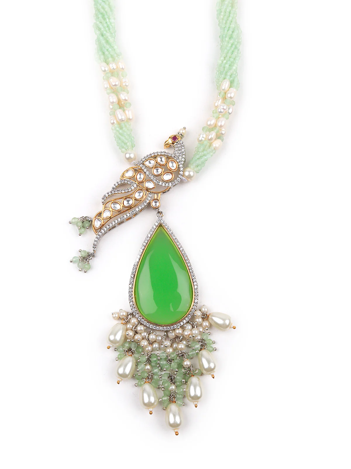Odette Women Shades Of Green Long Necklace Set - Image 3