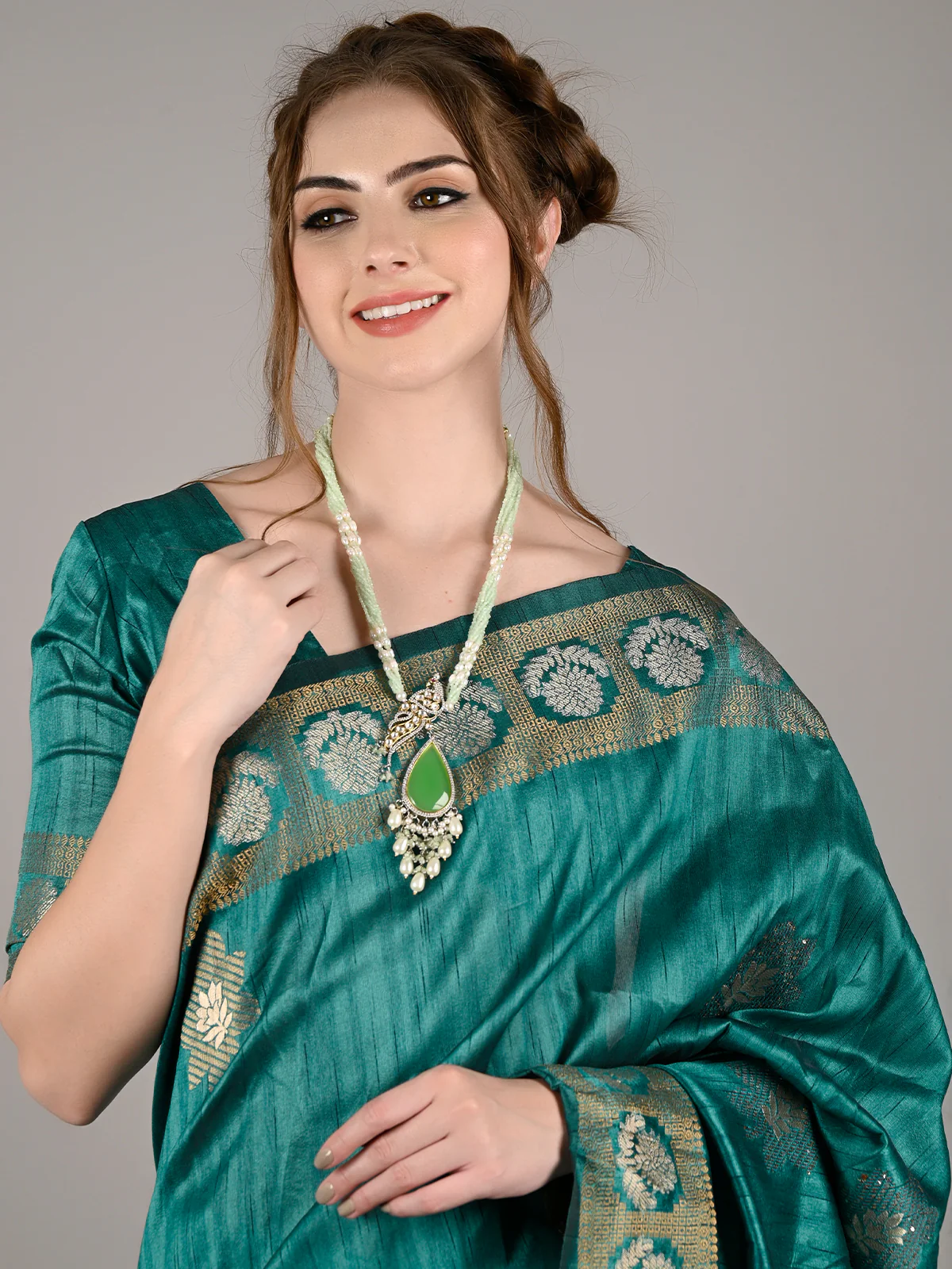 Odette Women Shades Of Green Long Necklace Set - Image 5