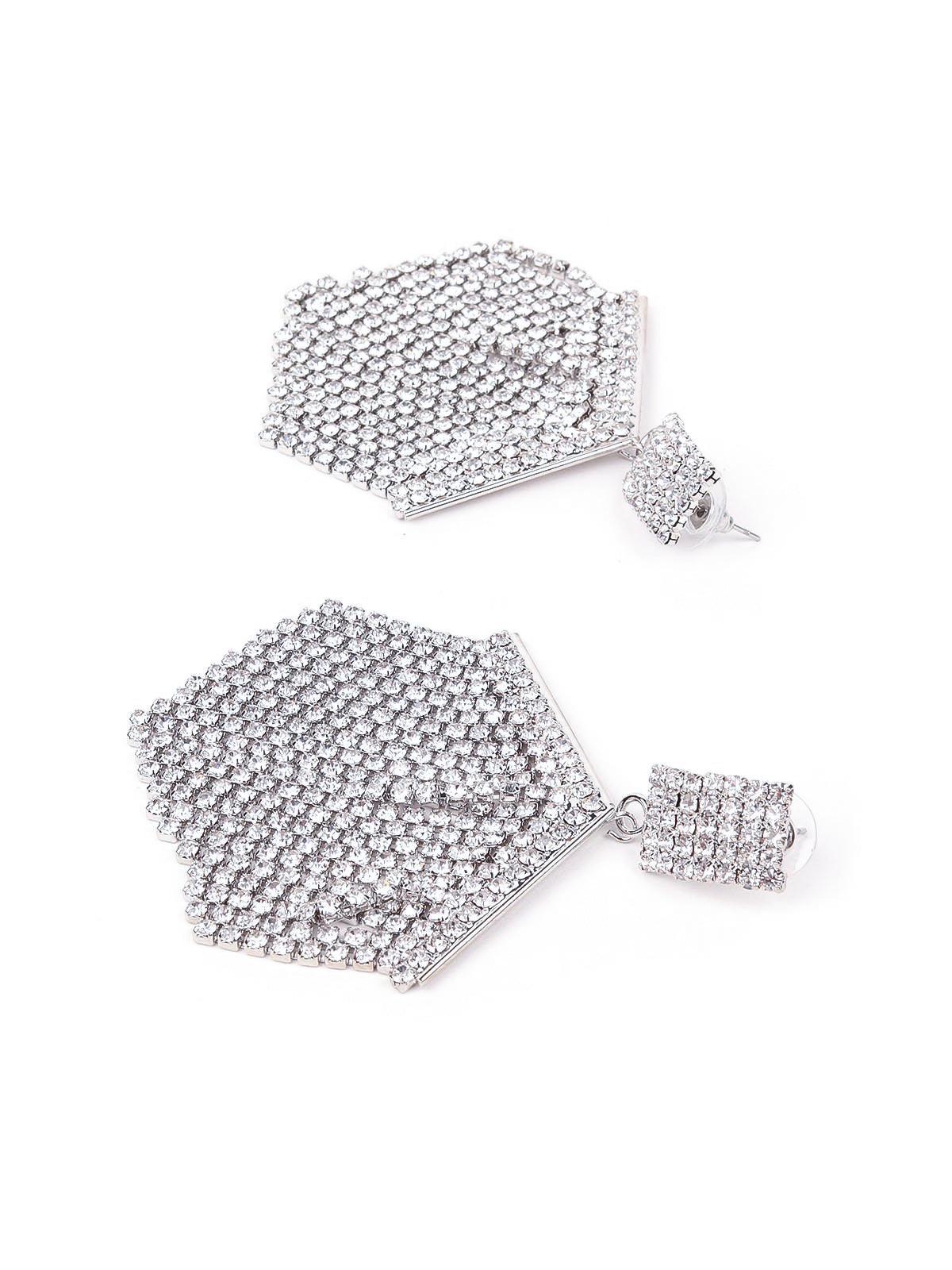 Odette Women Silver Rhinestones Earrings - Image 6