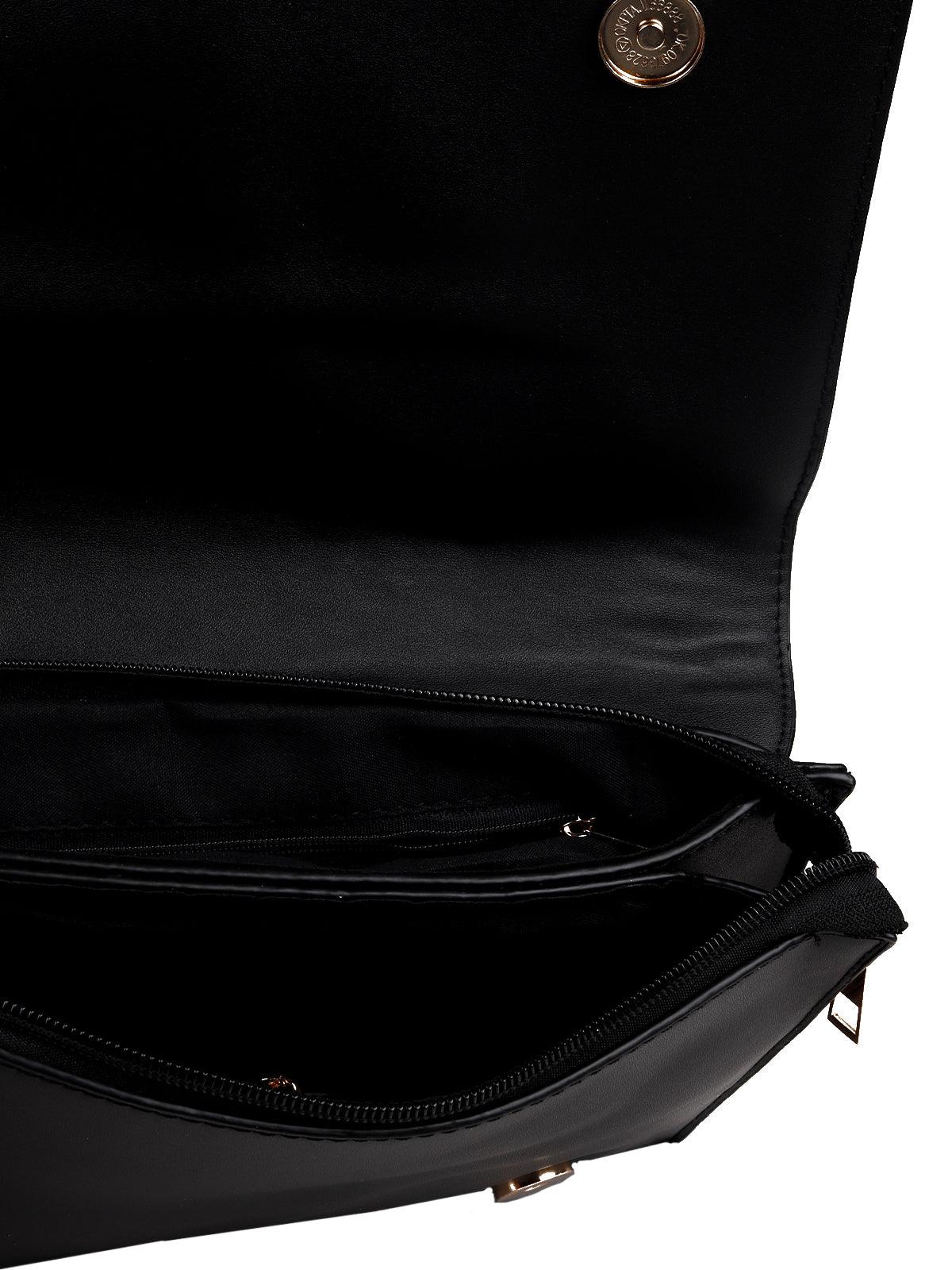 Odette Women Black Leatherette Sling Bag - Image 6