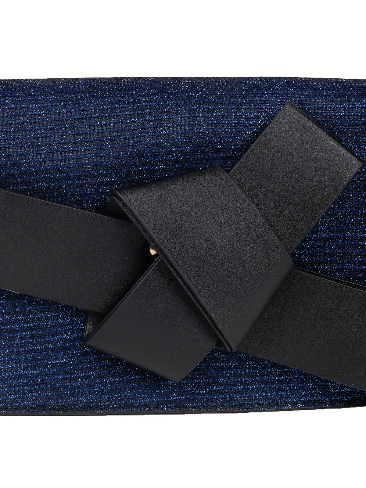 Odette Women Navy Blue Leatherette Sling Bag - Image 5
