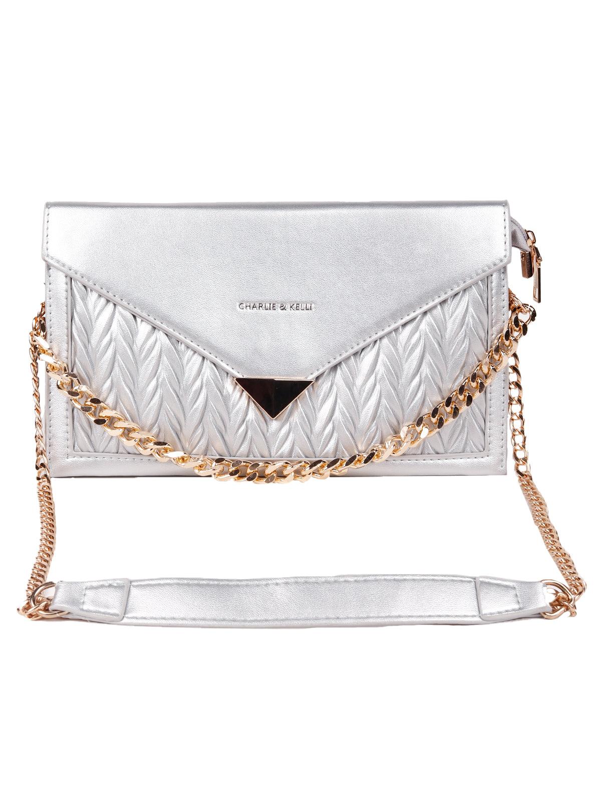 Odette Women Silver Metal Sling Bag - Image 3