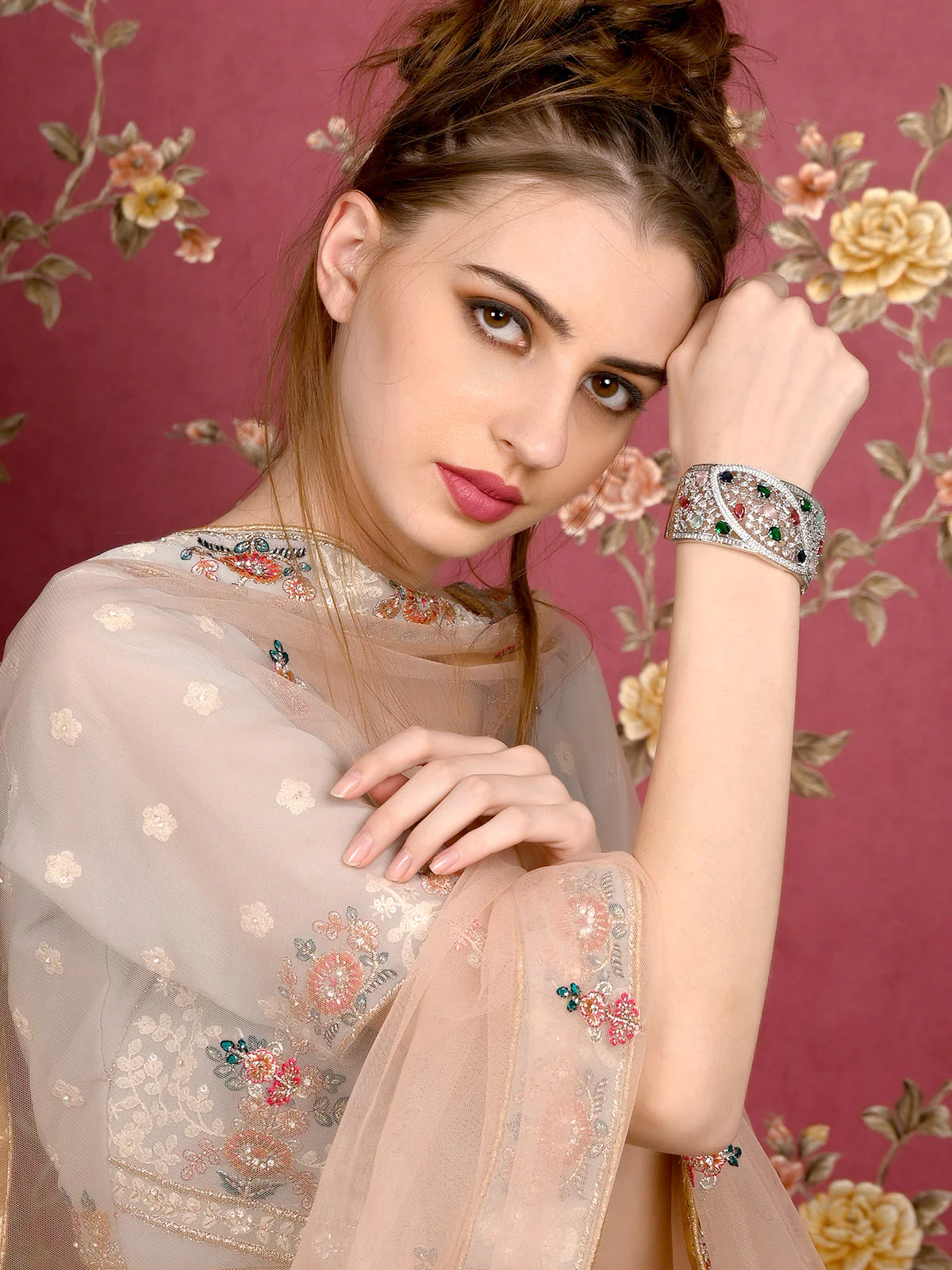 Odette Women Silver And Multicolored Imitation Cuff Bracelet - Image 2