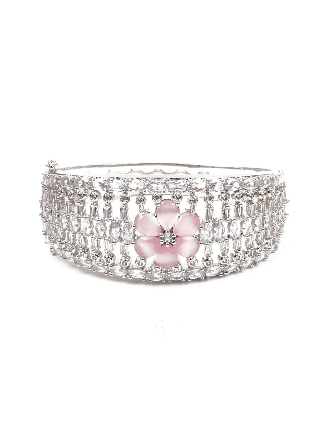 Odette Women Silver And Pink Imitation Embellished Bracelet - Image 3