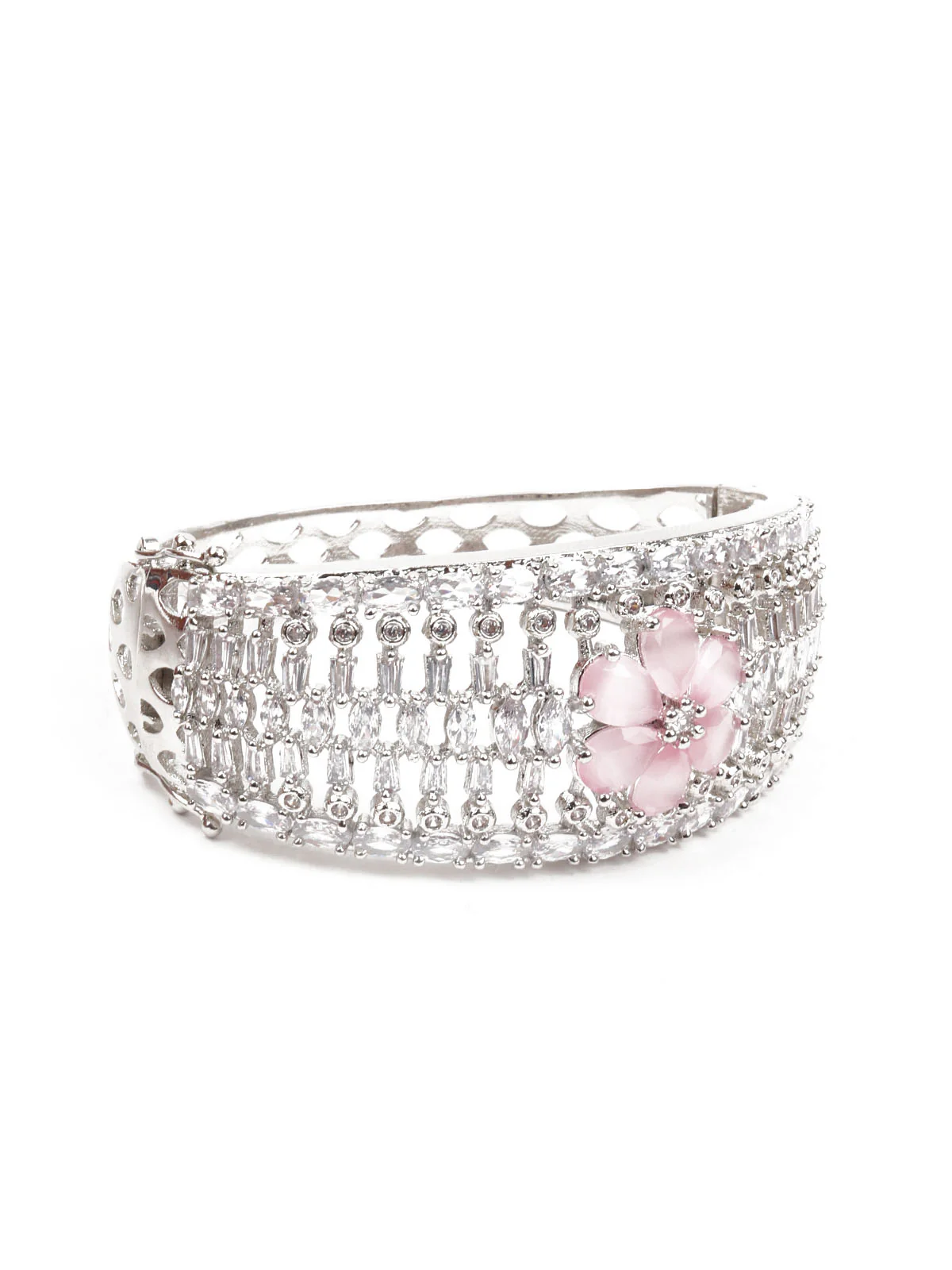 Odette Women Silver And Pink Imitation Embellished Bracelet - Image 4