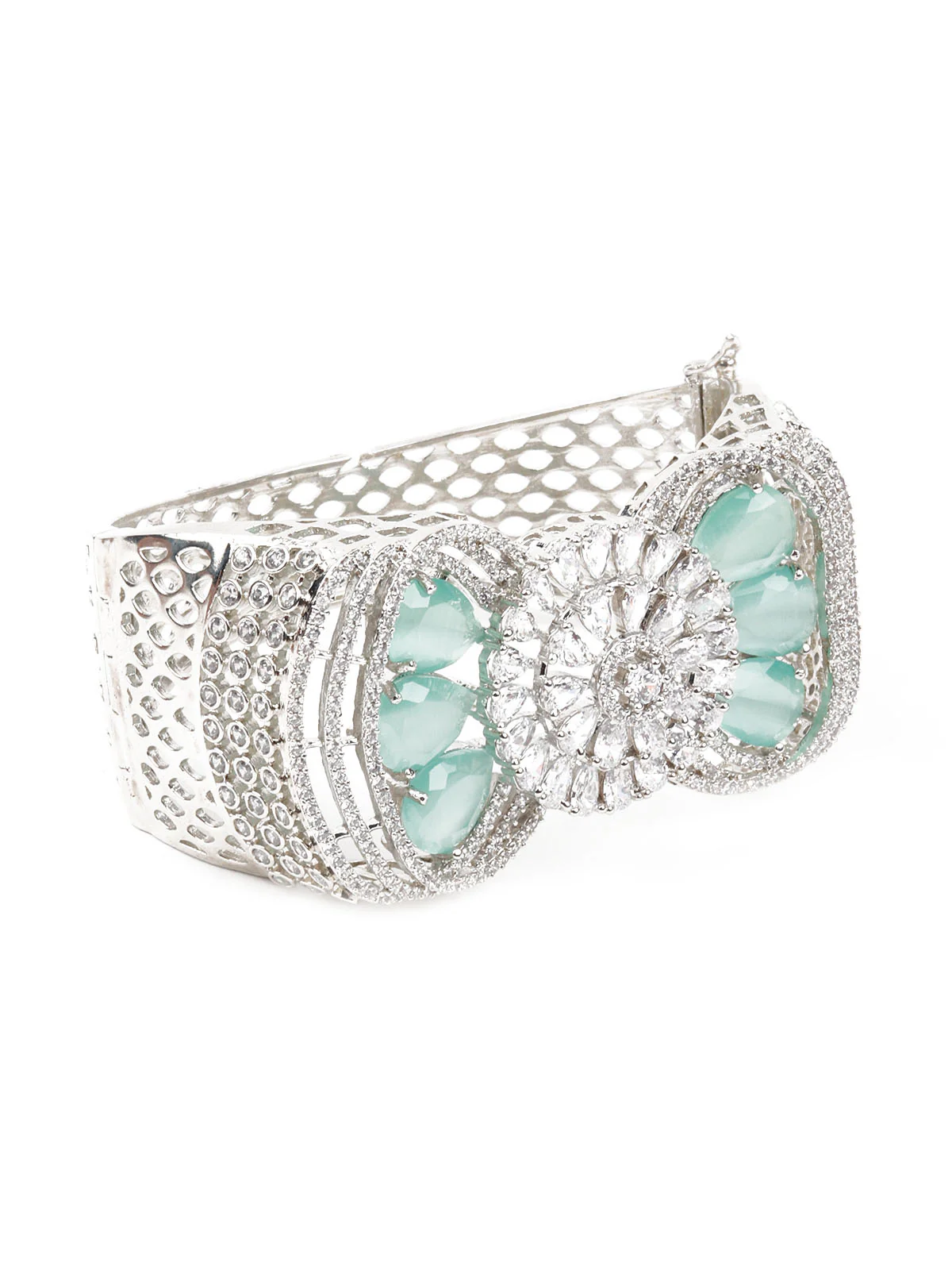Odette Women Silver And Sea Green Imitation Embellished Bracelet - Image 4