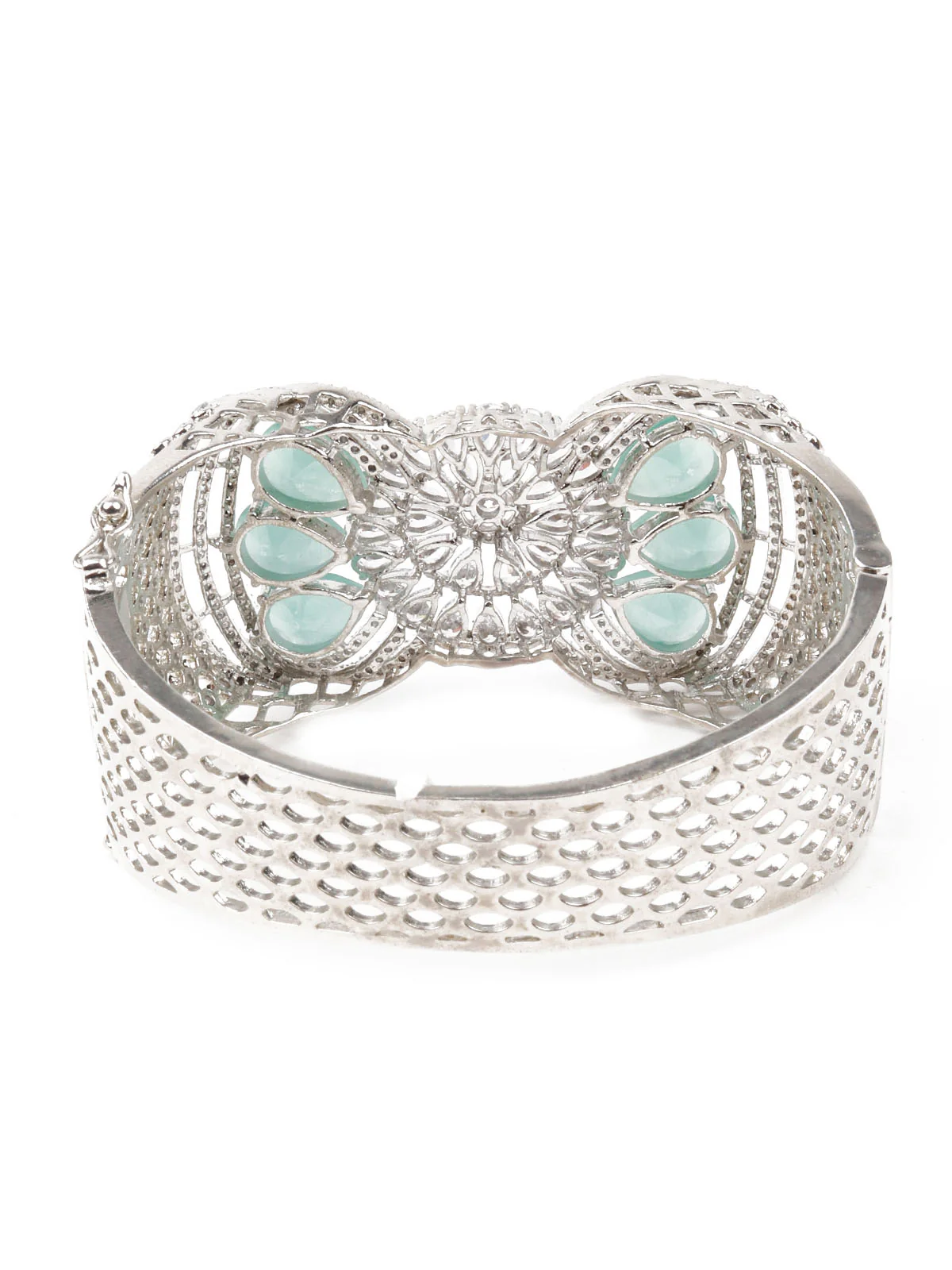 Odette Women Silver And Sea Green Imitation Embellished Bracelet - Image 5