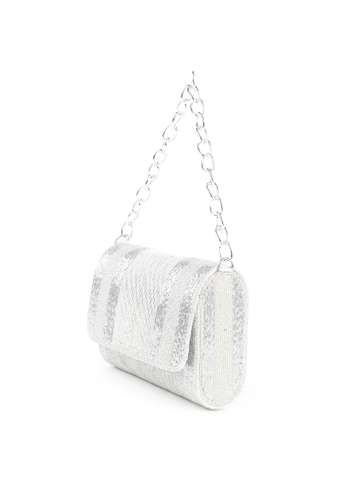 Odette Women Silver Beaded Envelope Clutch - Image 2