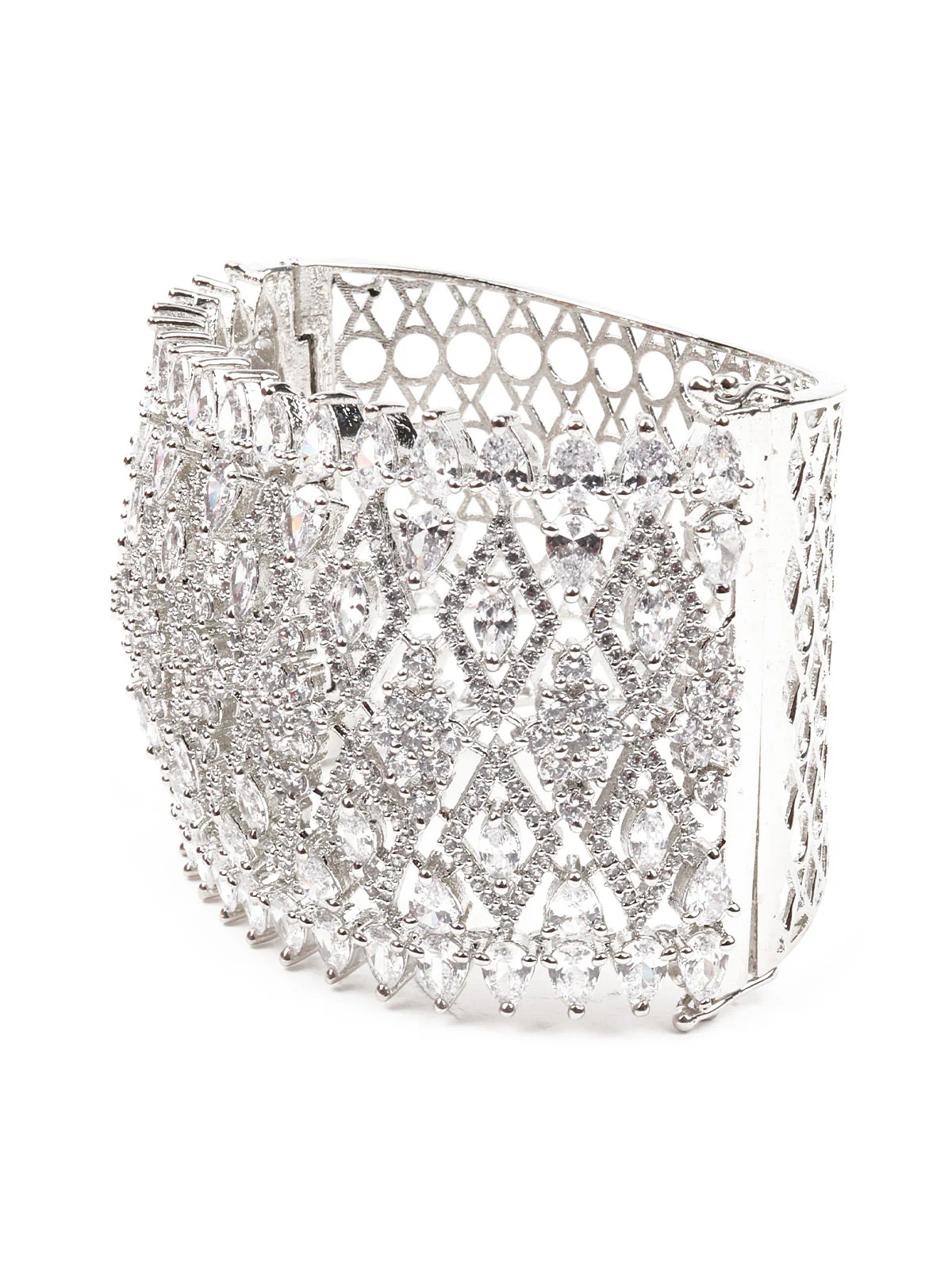 Odette Women Silver Broad Imitation Cuff Bracelet - Image 4