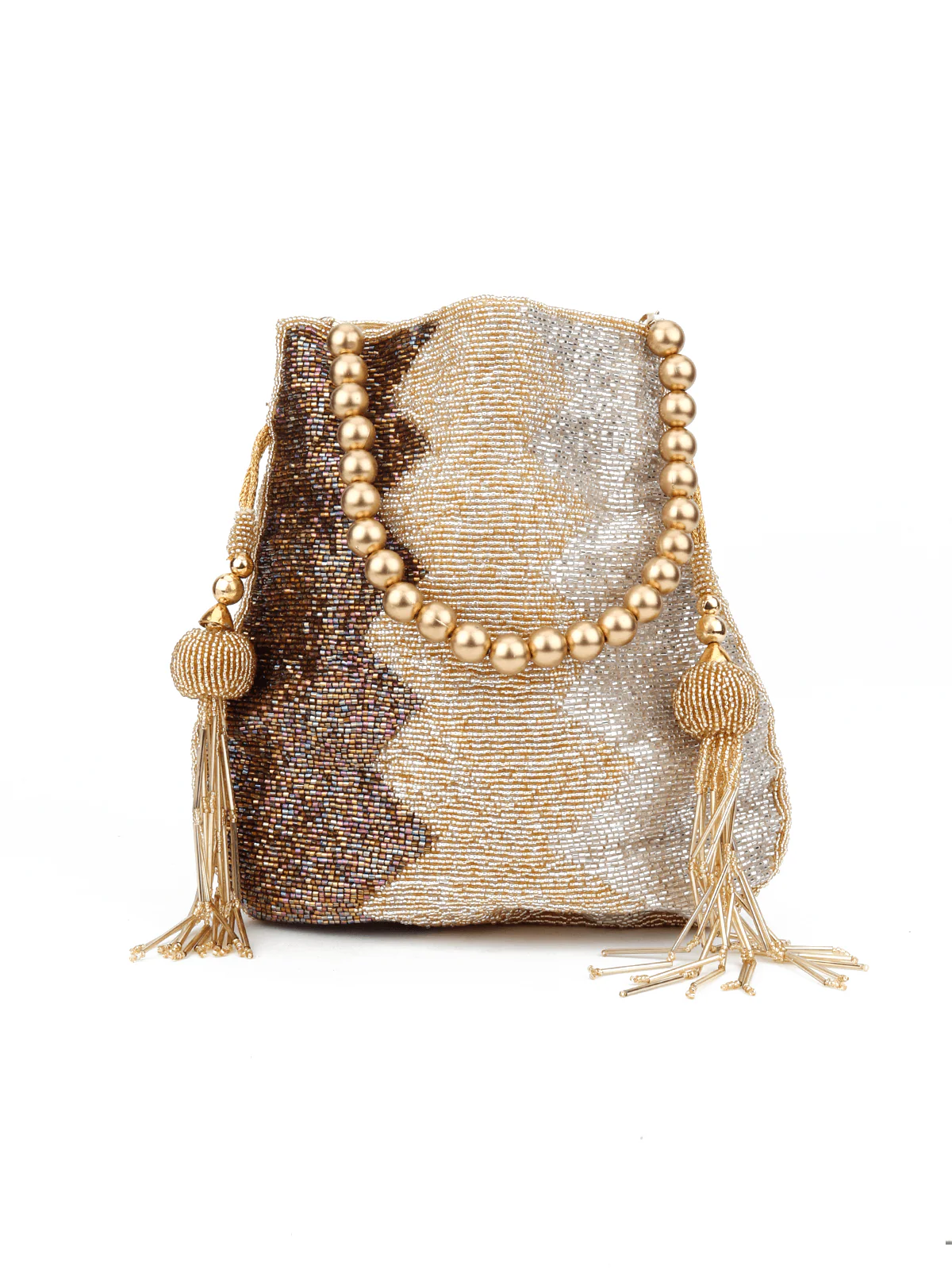 Odette Women Silver-Brown Heavy Beaded Potli - Image 3