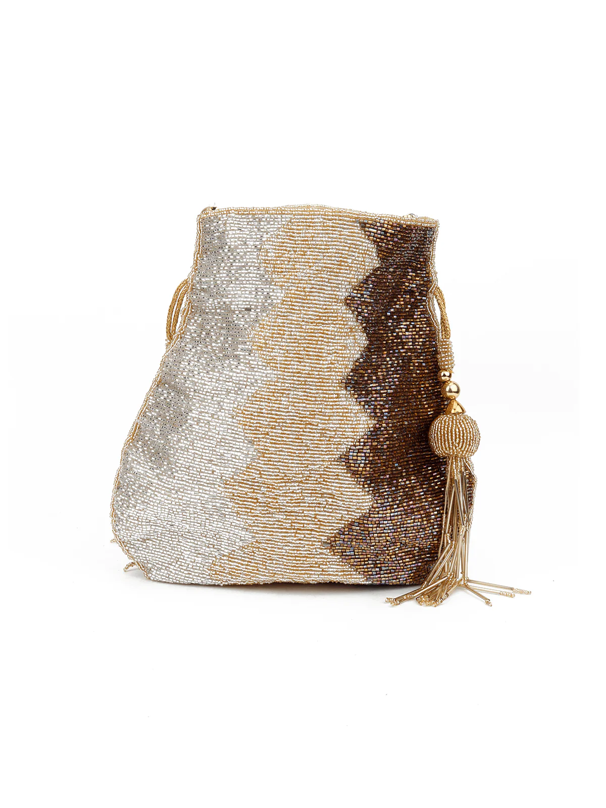 Odette Women Silver-Brown Heavy Beaded Potli - Image 5