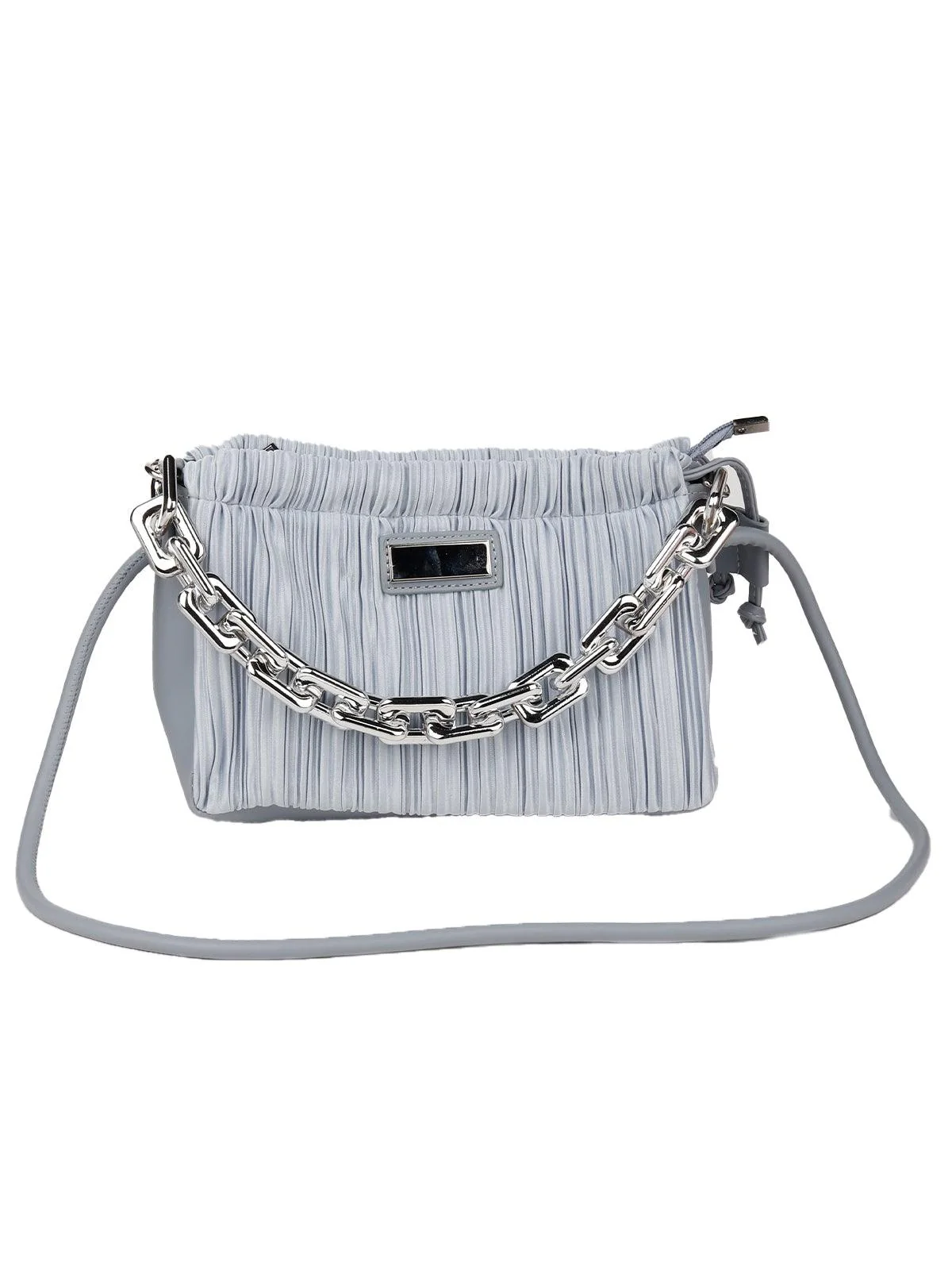 Odette Women Silver Metal Chain Hand Bag - Image 3