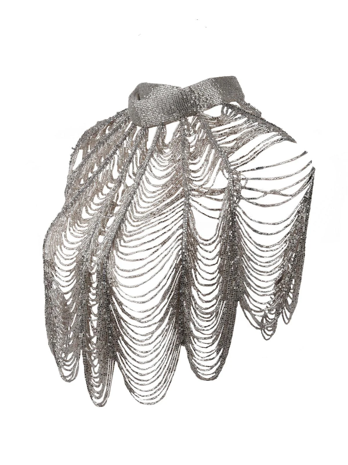 Odette Women Silver Embellished Stunning Beaded Cape - Image 4
