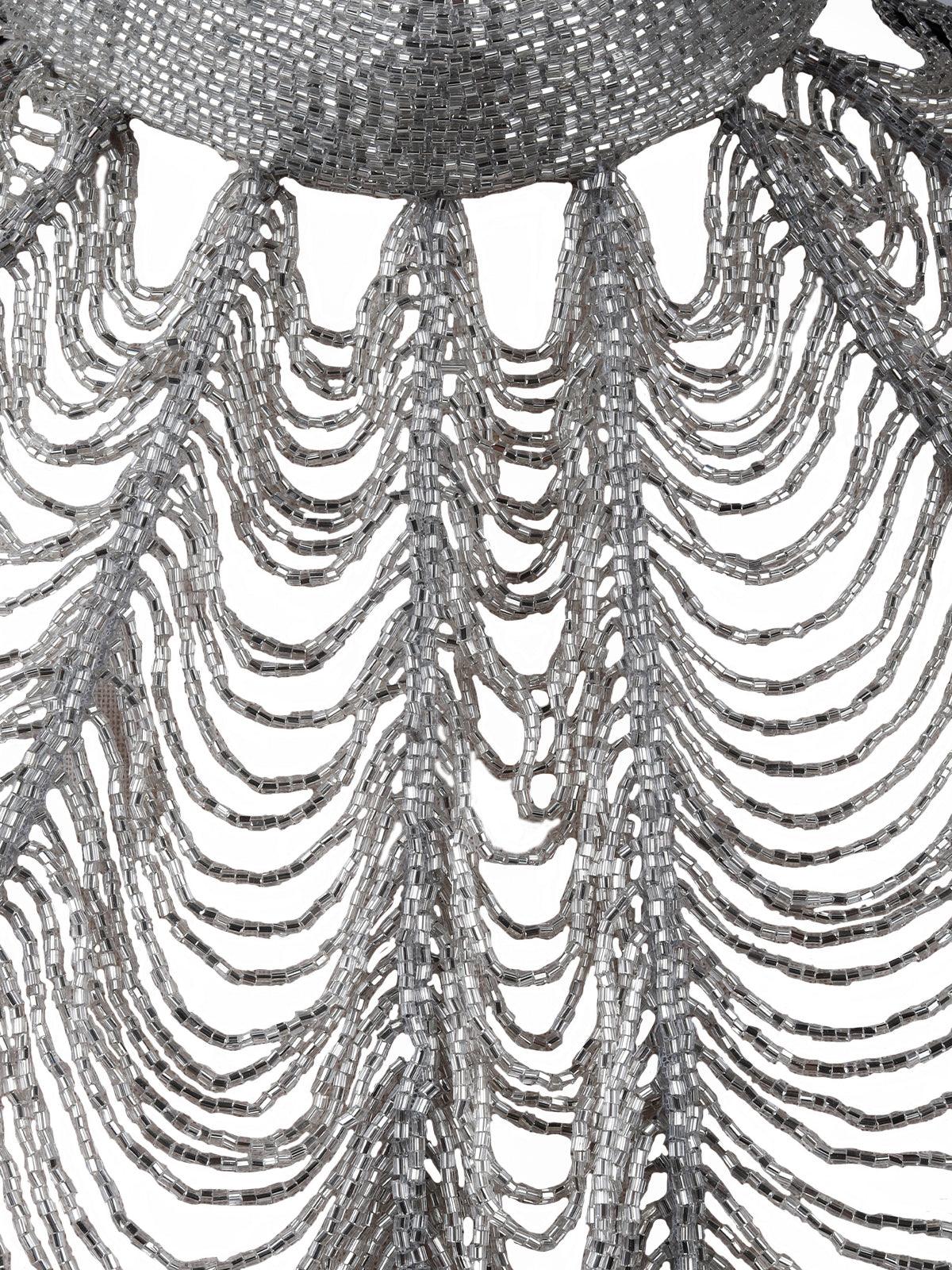 Odette Women Silver Embellished Stunning Beaded Cape - Image 7