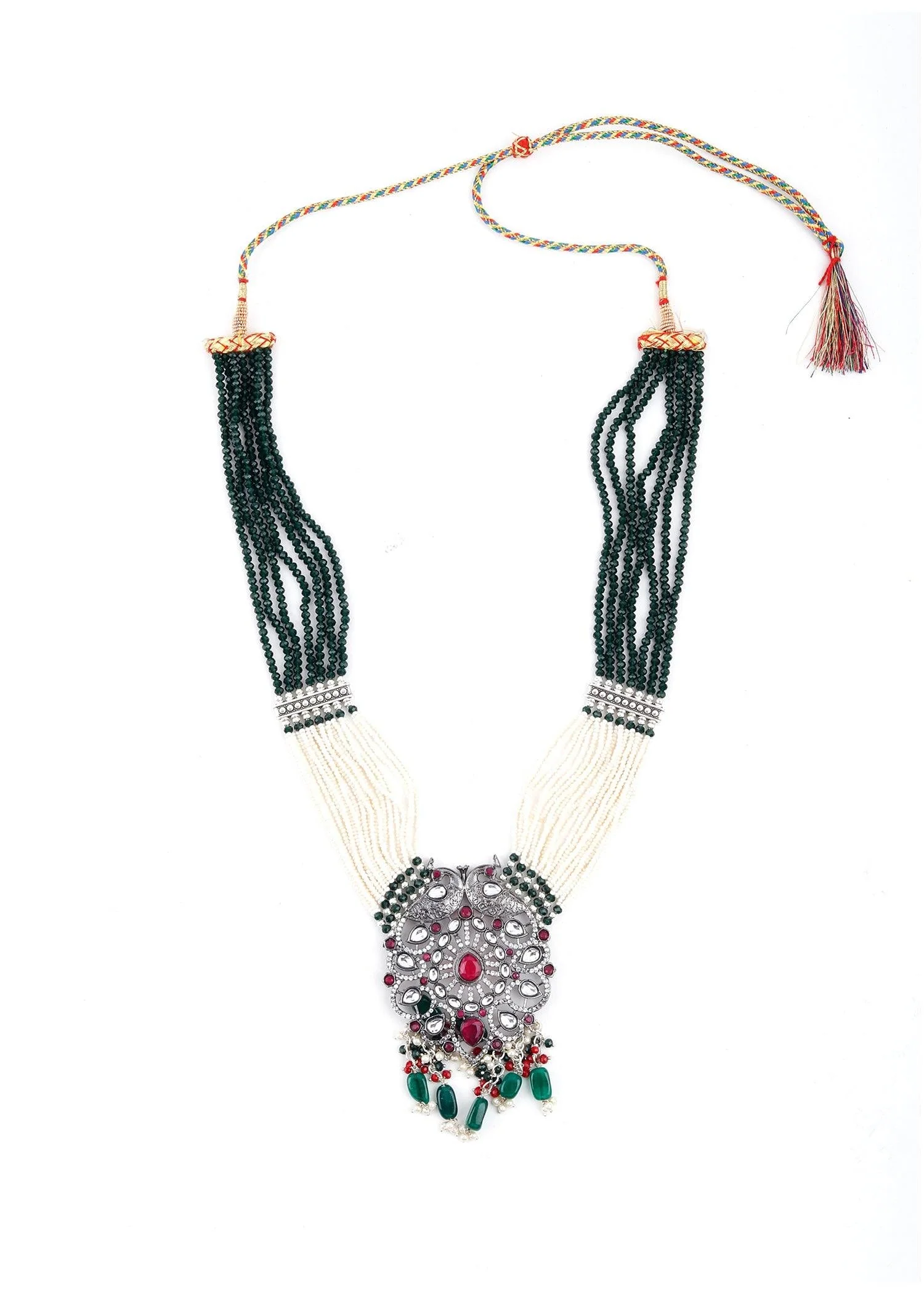 Odette Women Silver Peacock Rani Haar Necklace Set - Image 4