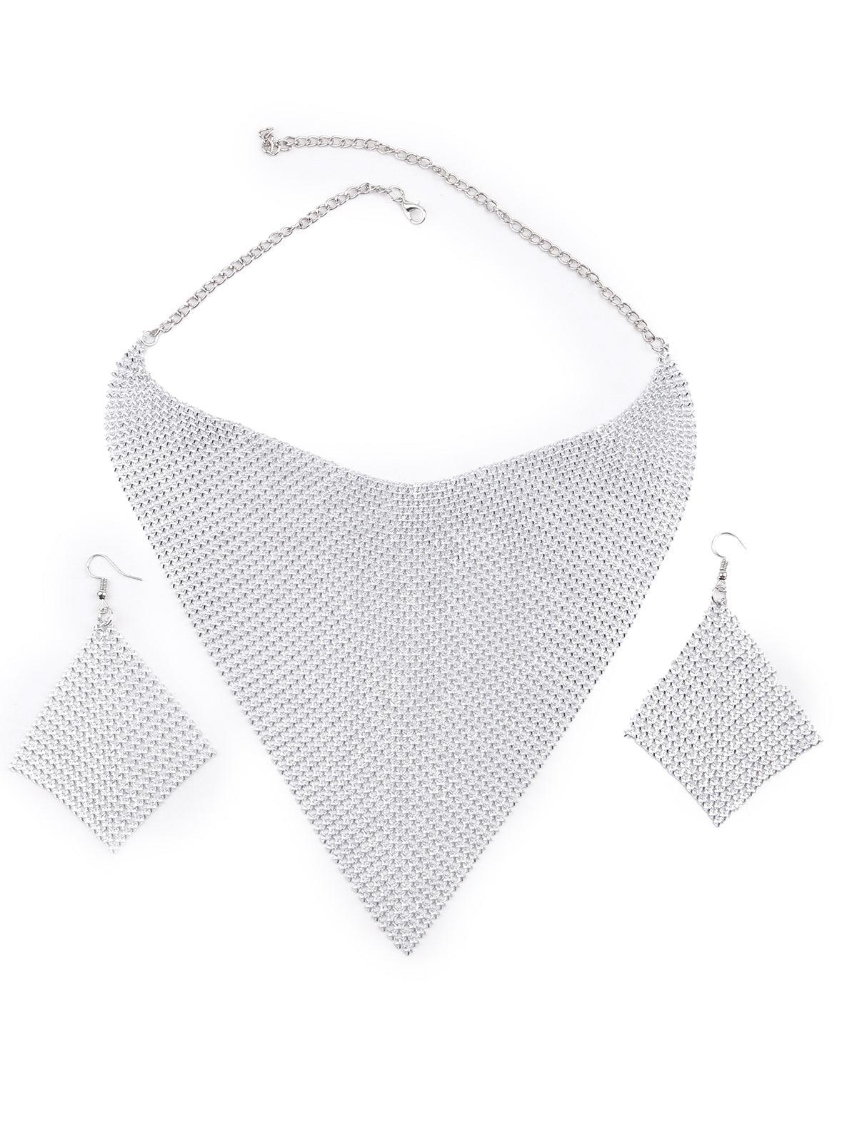 Odette Silver Stunning Studded Necklace Set For Women - Image 3