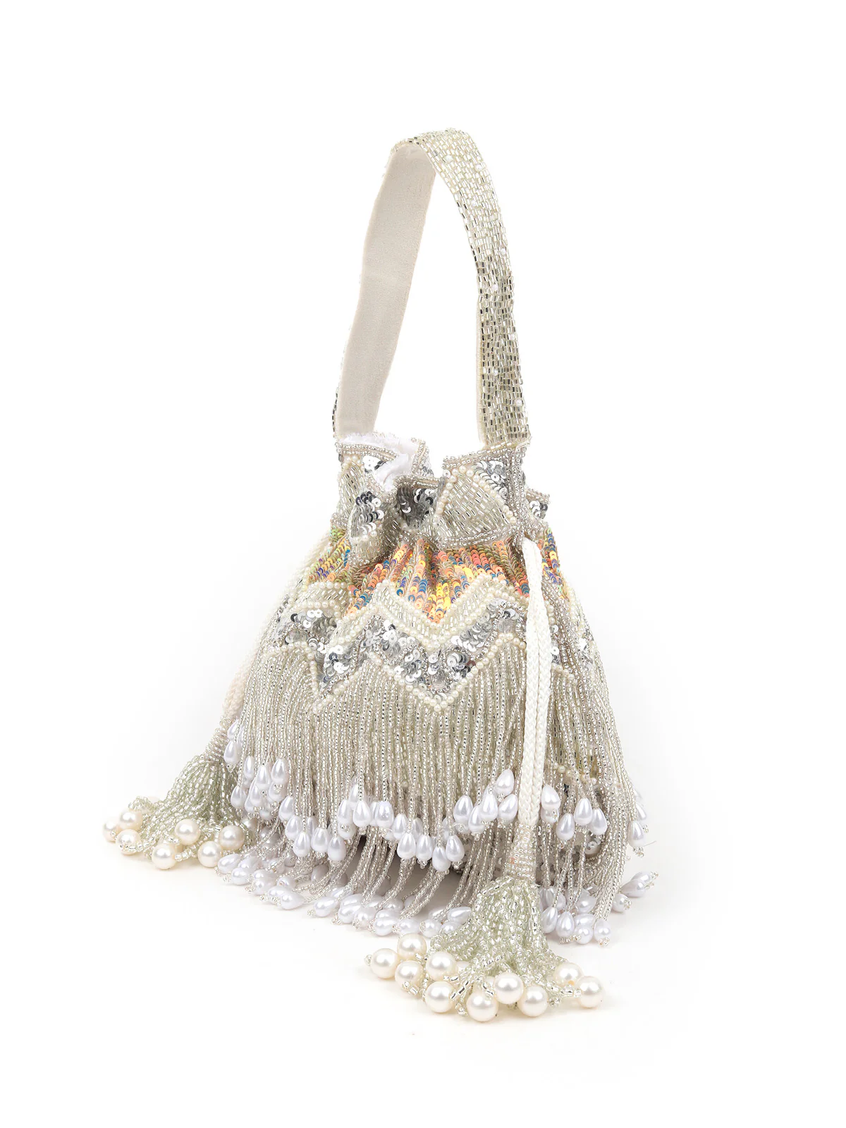 Odette Women Silver Tassel Potli Bag - Image 4