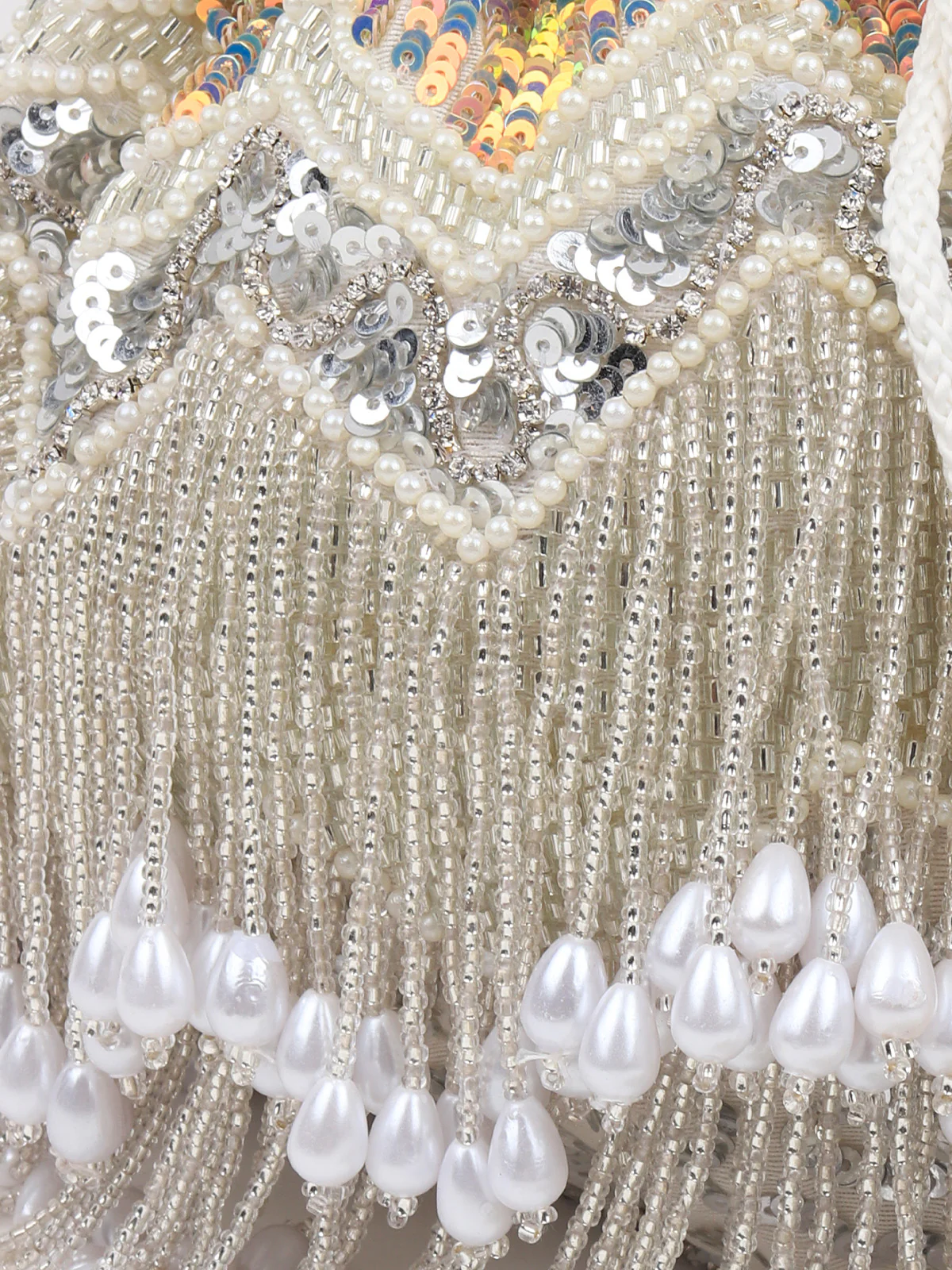 Odette Women Silver Tassel Potli Bag - Image 5