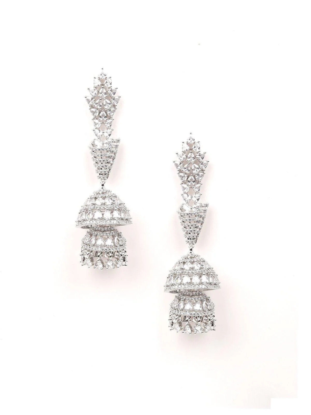 Odette Women Silver Metal Jhumka Earrings - Image 3